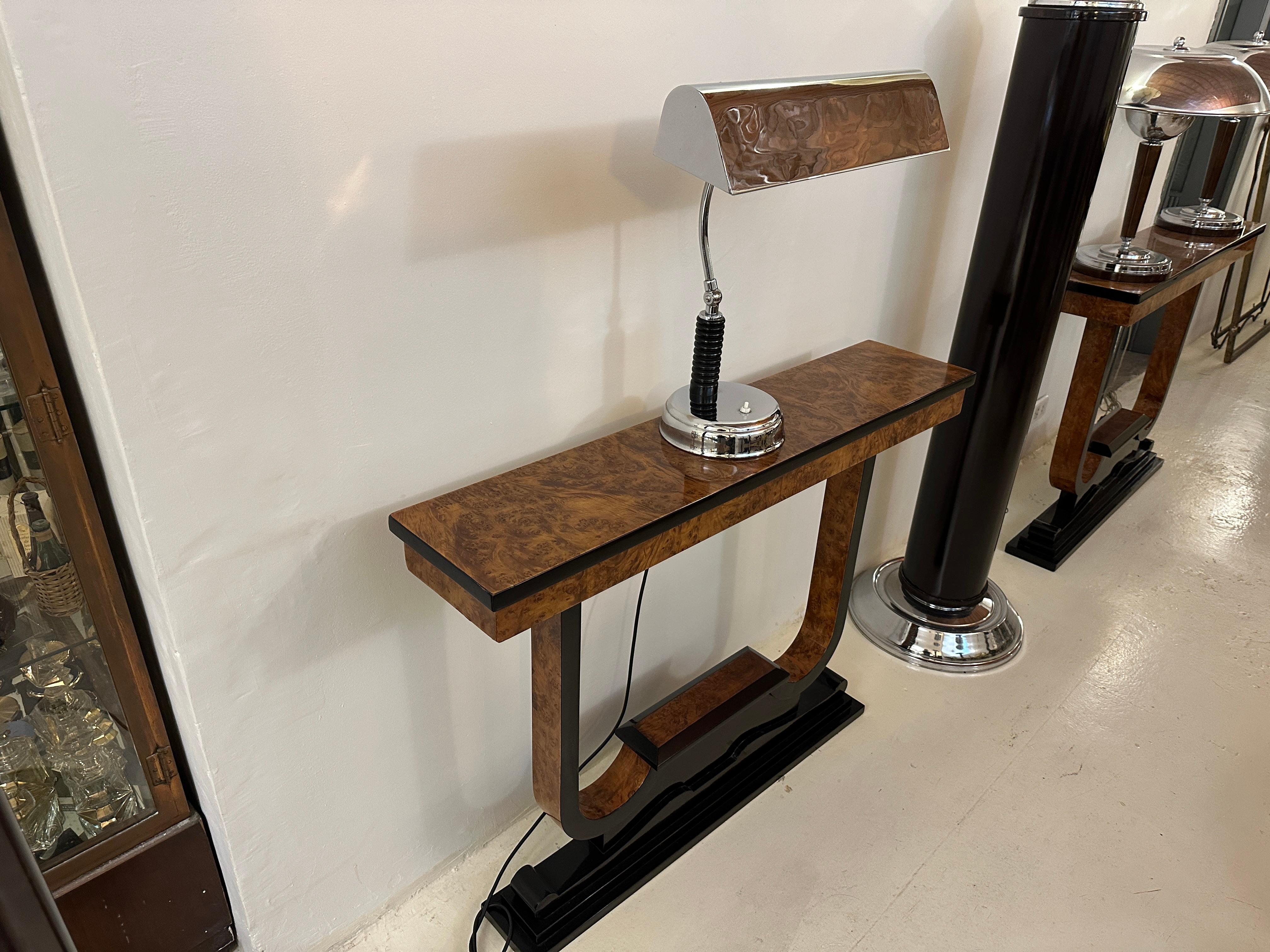 Chrome Art Deco table Lamp in chrome bronze and wood 1925, France en vente