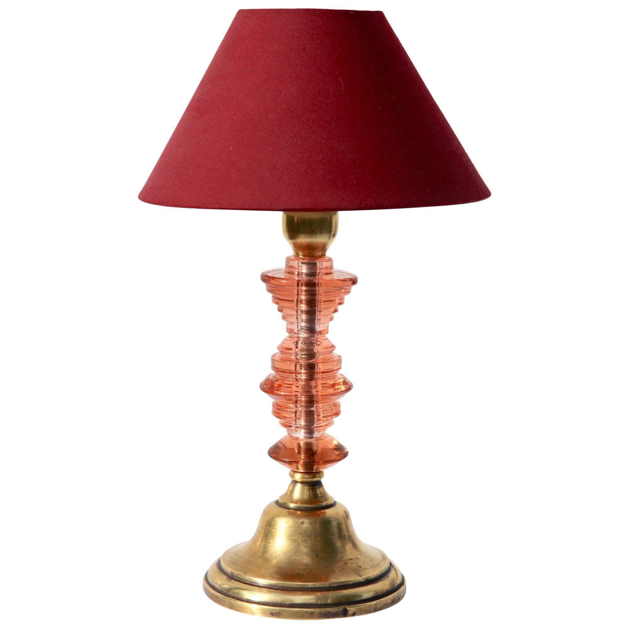 Art Deco Table Lamp in Colored Glass and with Brass Details, 1935 For Sale