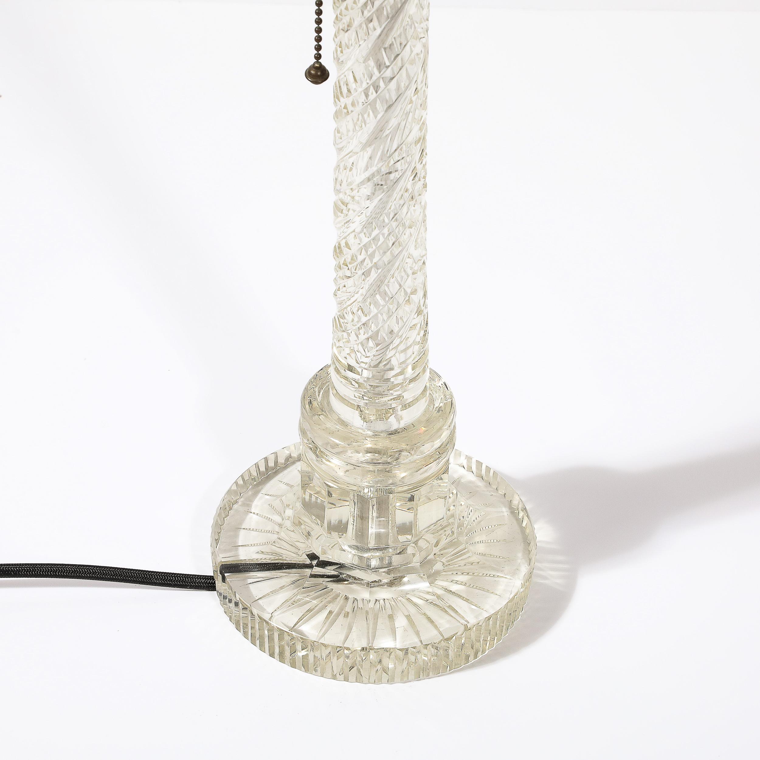 Art-Déco-Tischlampe aus geschliffenem Kristall und Bronze im Angebot 5