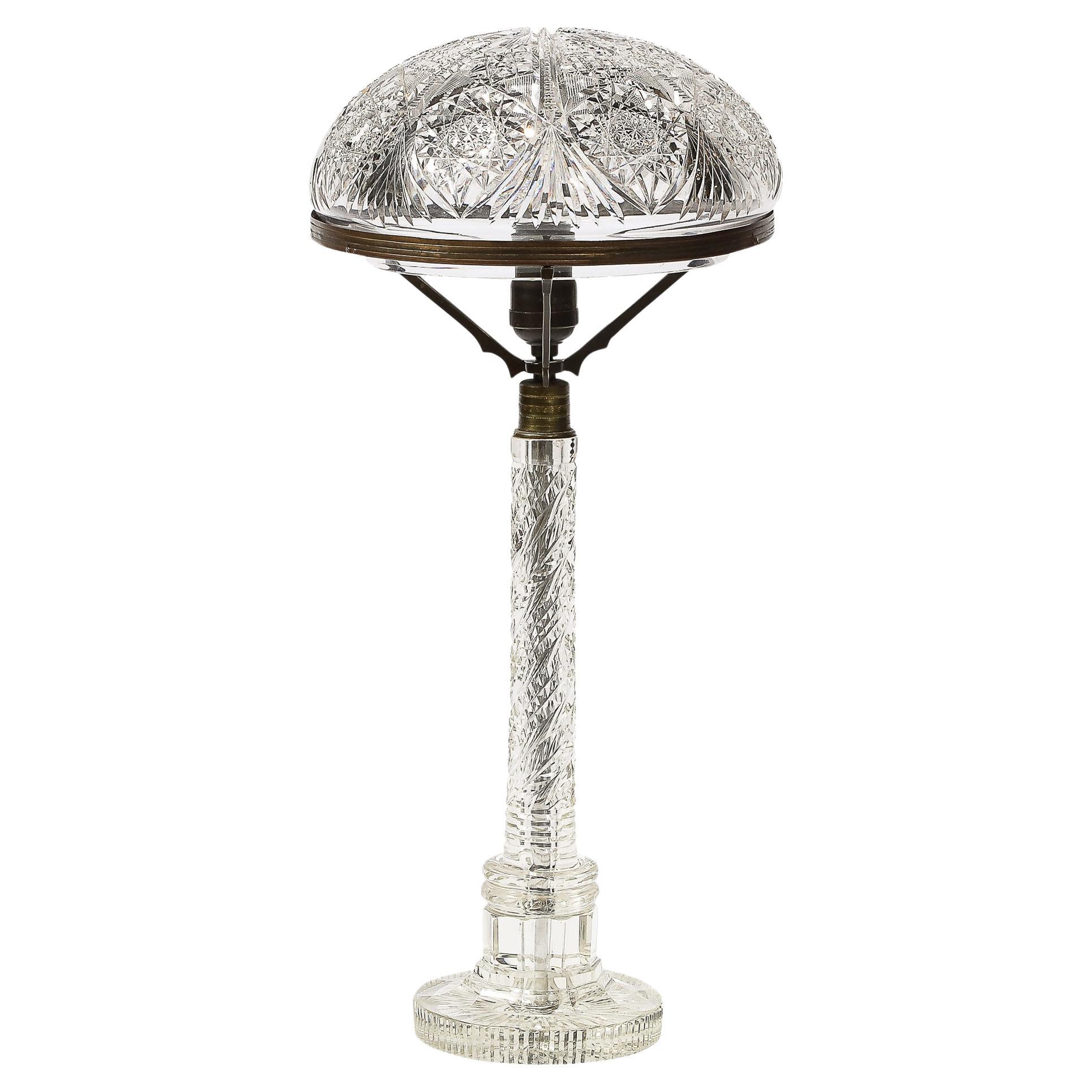 Art Deco Table Lamp in Cut Crystal and Bronze For Sale