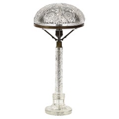 Antique Art Deco Table Lamp in Cut Crystal and Bronze