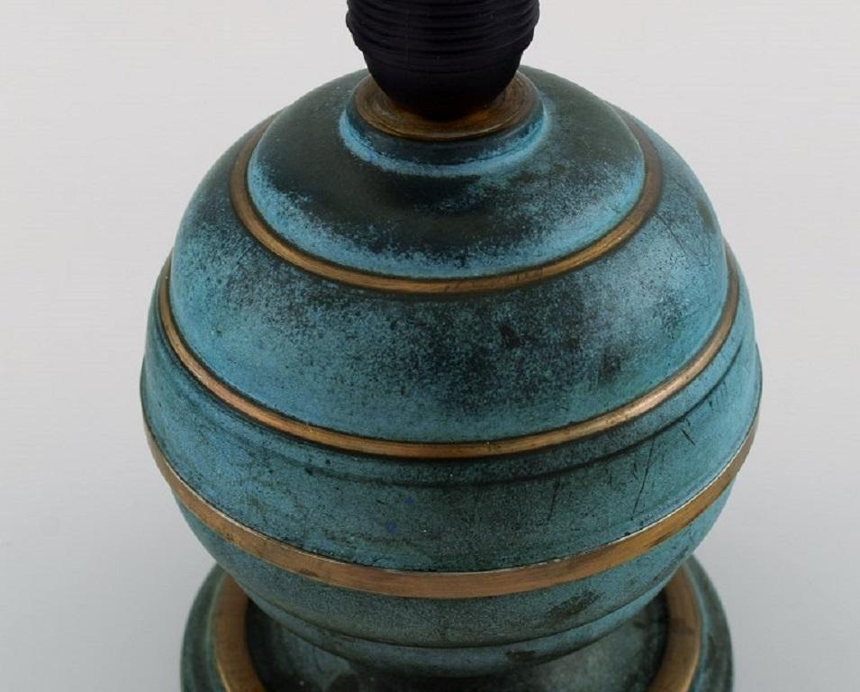 Art Deco Table Lamp in Green Patinated Metal, 1930s / 40s For Sale 2