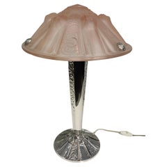 Antique Art Deco Table Lamp in Pink Press-molded Glass signed "Muller Frères Luneville"