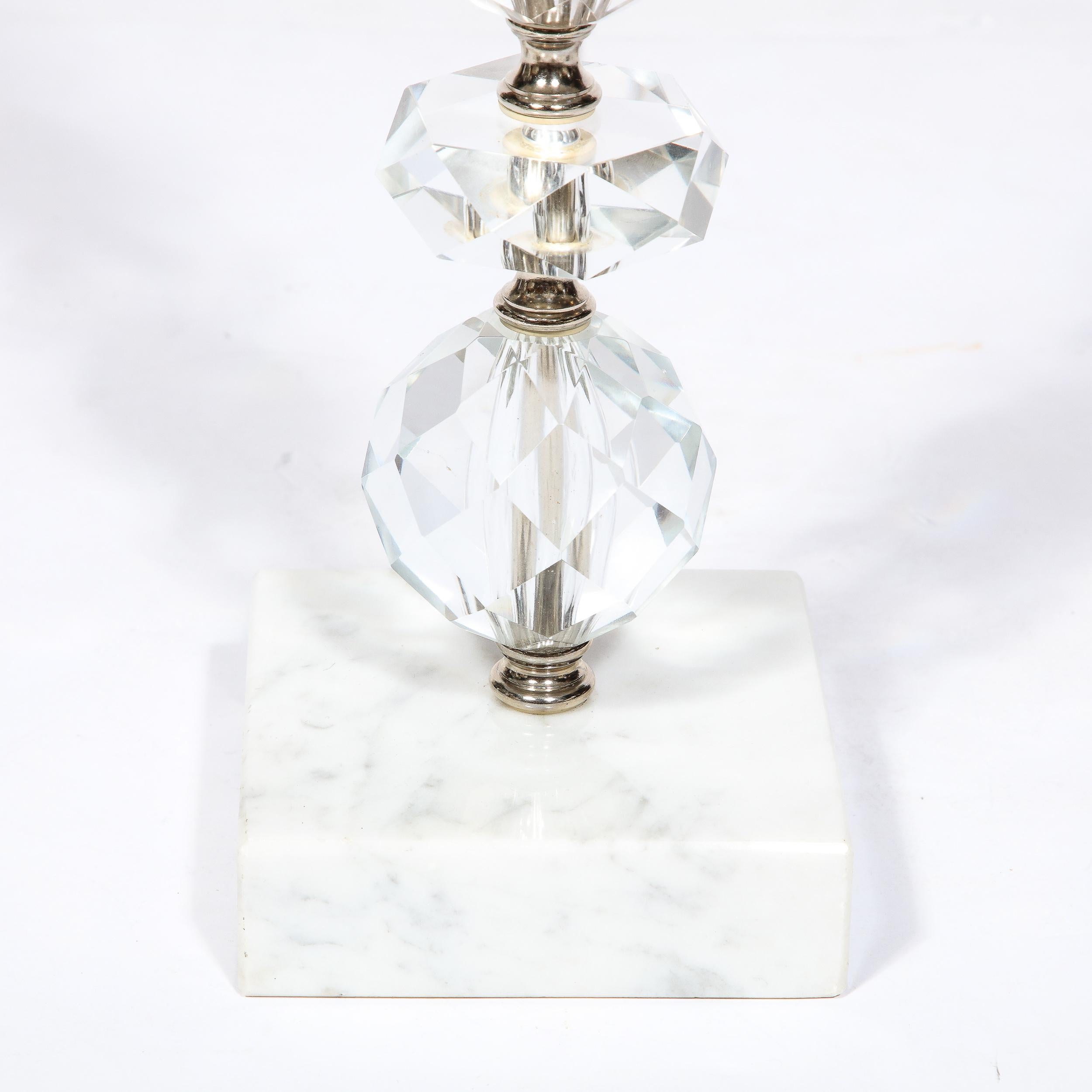 Art Deco Table Lamp in Stacked and Faceted Cut Crystal w/ Carrara Marble Base For Sale 5
