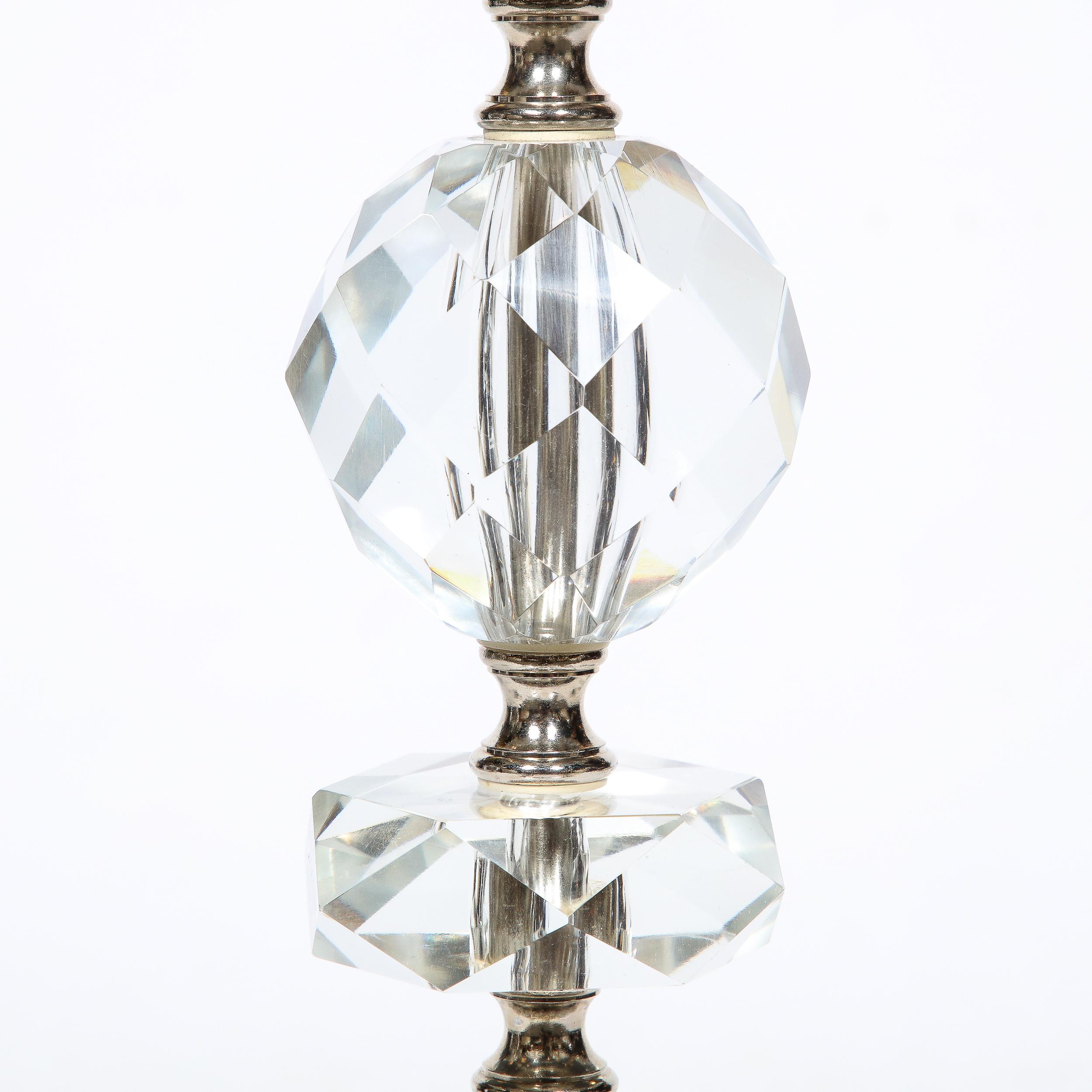 Art Deco Table Lamp in Stacked and Faceted Cut Crystal w/ Carrara Marble Base For Sale 6