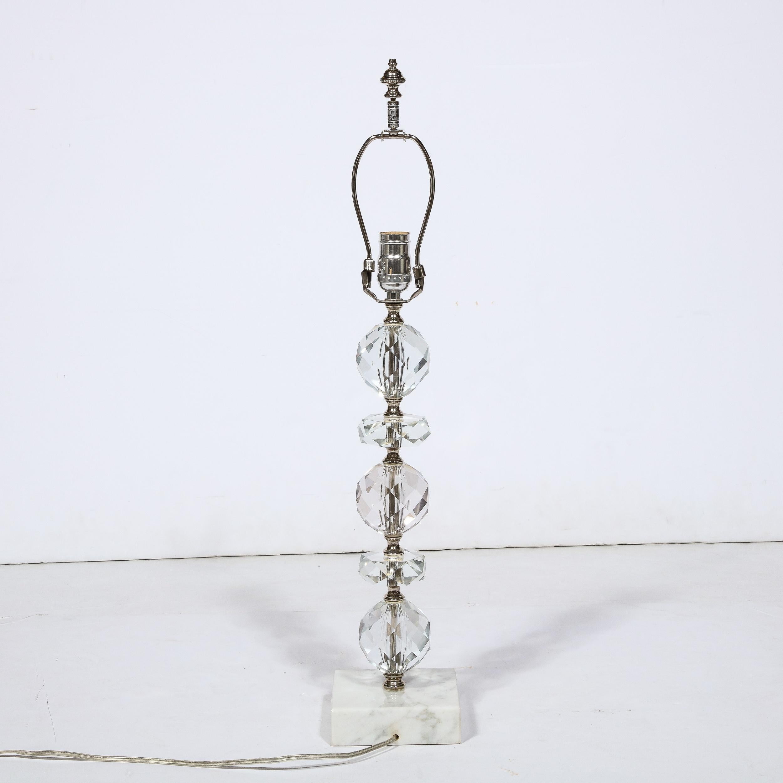 Art-Déco-Tischlampe aus gestapeltem und facettiertem geschliffenem Kristall mit Carrara-Marmorsockel im Angebot 6