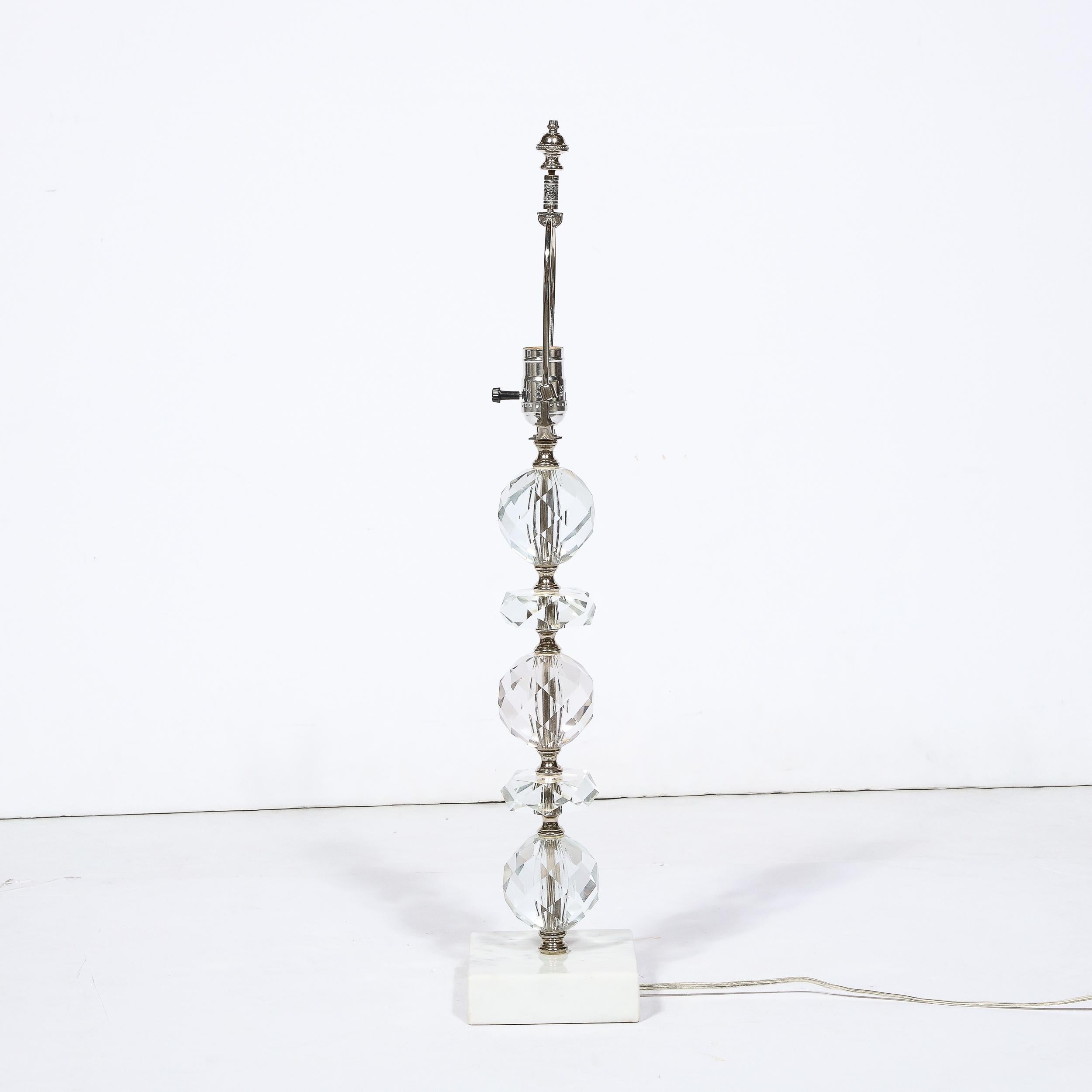 Art Deco Table Lamp in Stacked and Faceted Cut Crystal w/ Carrara Marble Base 8