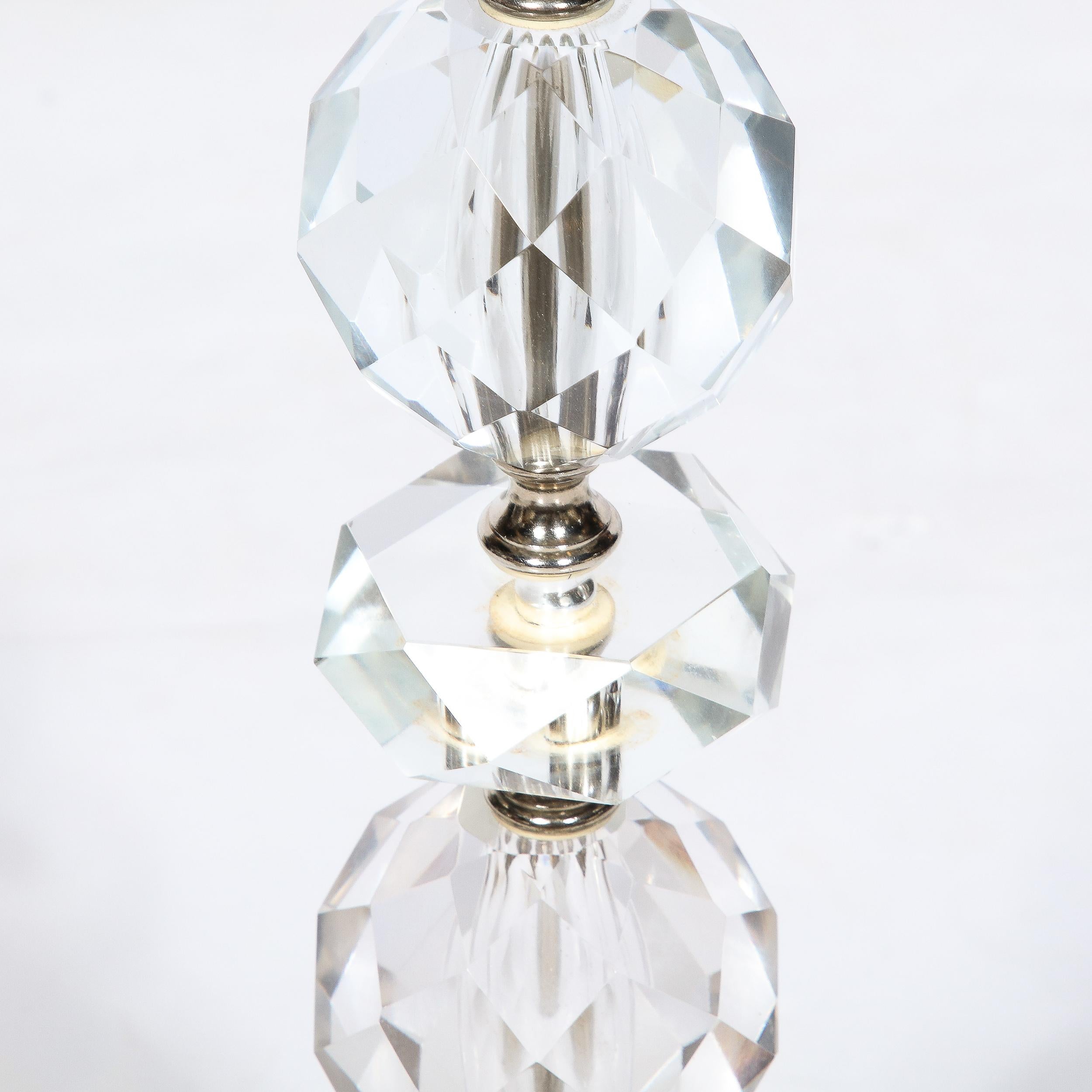 Art Deco Table Lamp in Stacked and Faceted Cut Crystal w/ Carrara Marble Base For Sale 9