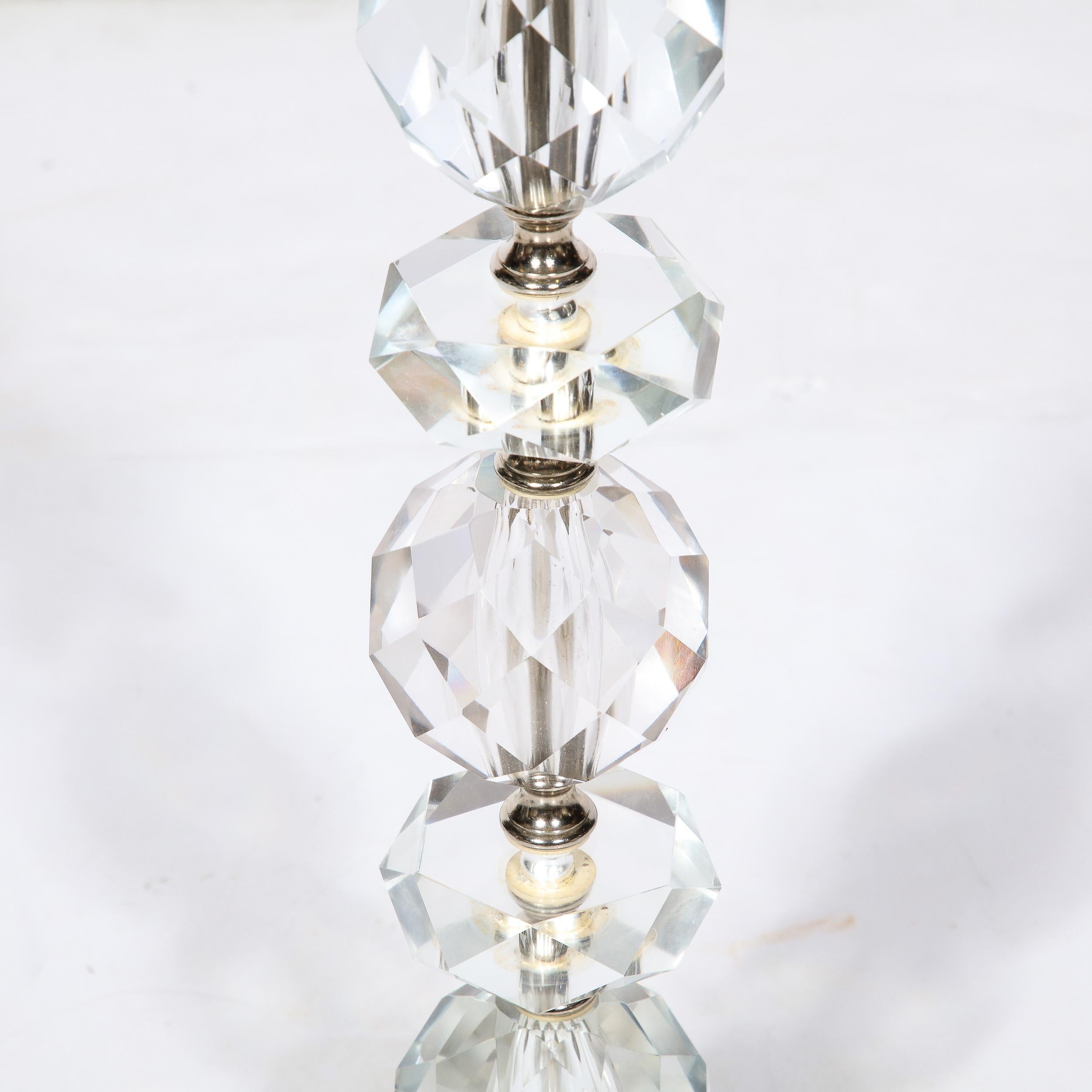 Lampe de table Art déco empilée et facettée en cristal taillé de Carrare avec base en marbre de Carrare en vente 9