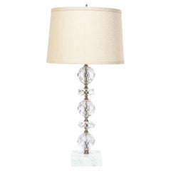 Art Deco Table Lamp in Stacked and Faceted Cut Crystal w/ Carrara Marble Base