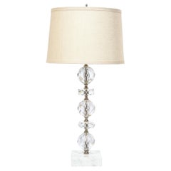 Art Deco Table Lamp in Stacked and Faceted Cut Crystal w/ Carrara Marble Base