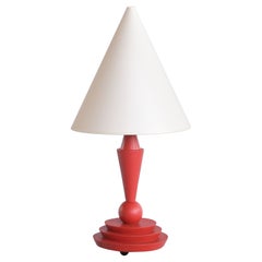Art Deco Table Lamp in Vermilion Orange Lacquered Beech Wood, Austria, 1930s