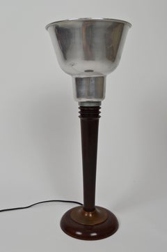 Art Deco Table Lamp in Wood, Aluminium and Patinated Copper, circa 1930