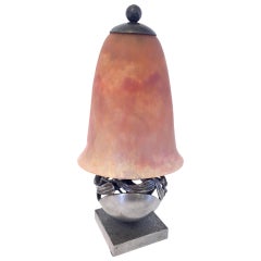 Antique Art Deco Table Lamp in Wrought Iron by Edgar Brandt and Daum Nancy France 1925