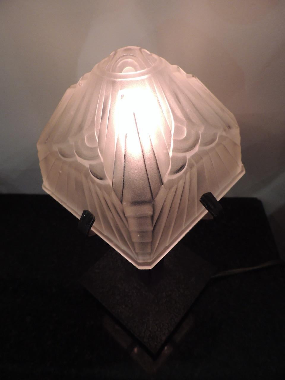 Art Deco Table Lamp Iron Schneider Glass Shade 1