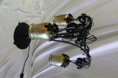 Art Deco Table Lamp, Iron with 3 Hanging Glass Shades Gold Favrile