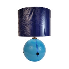 Art Deco table lamp, light blue glass sphere, Schneider workshop
