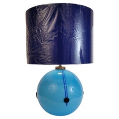 Art Deco table lamp, light blue glass sphere, Schneider workshop