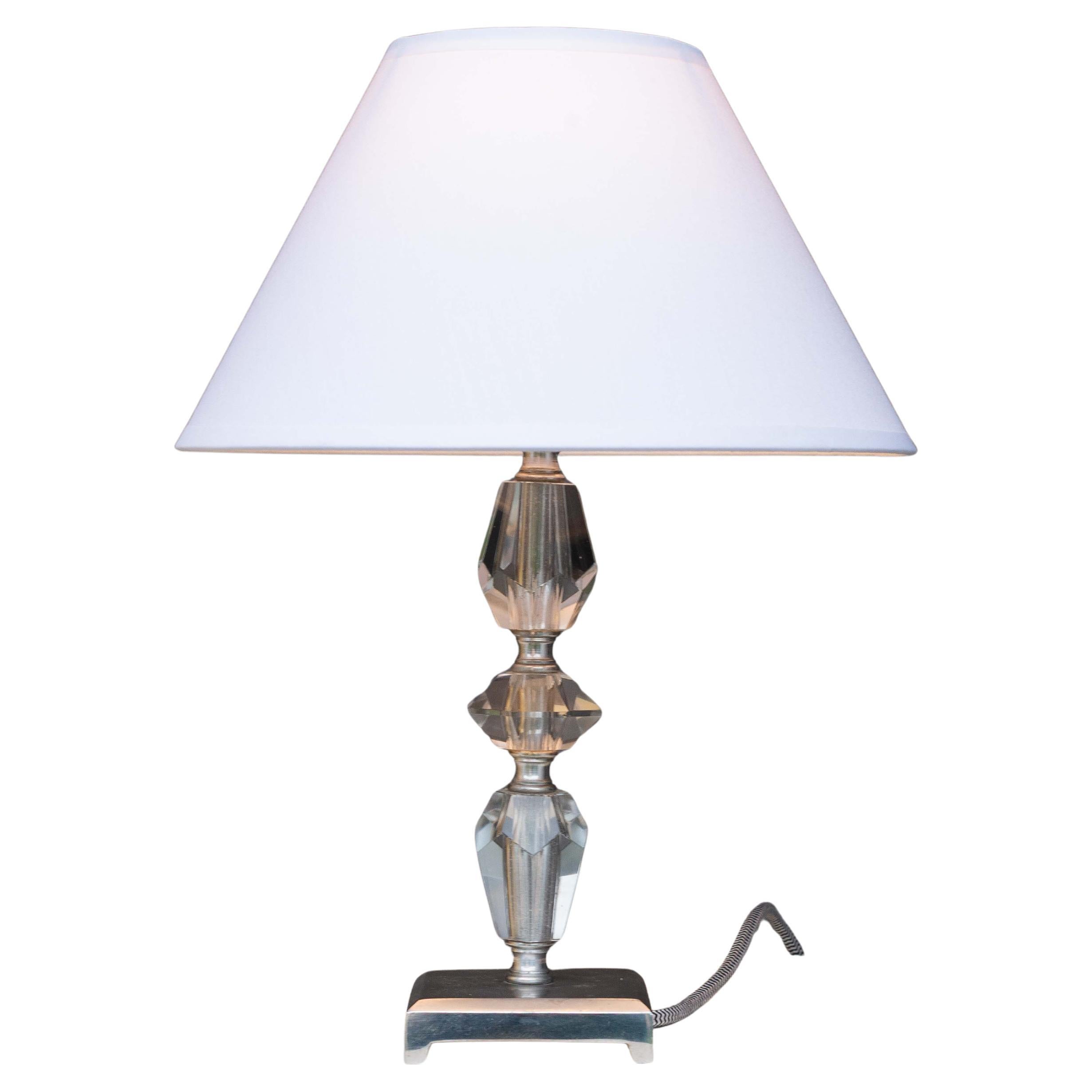Art Deco Table lamp - Modernist Lamp - Crystal & Stainless Steel, France 1940s For Sale