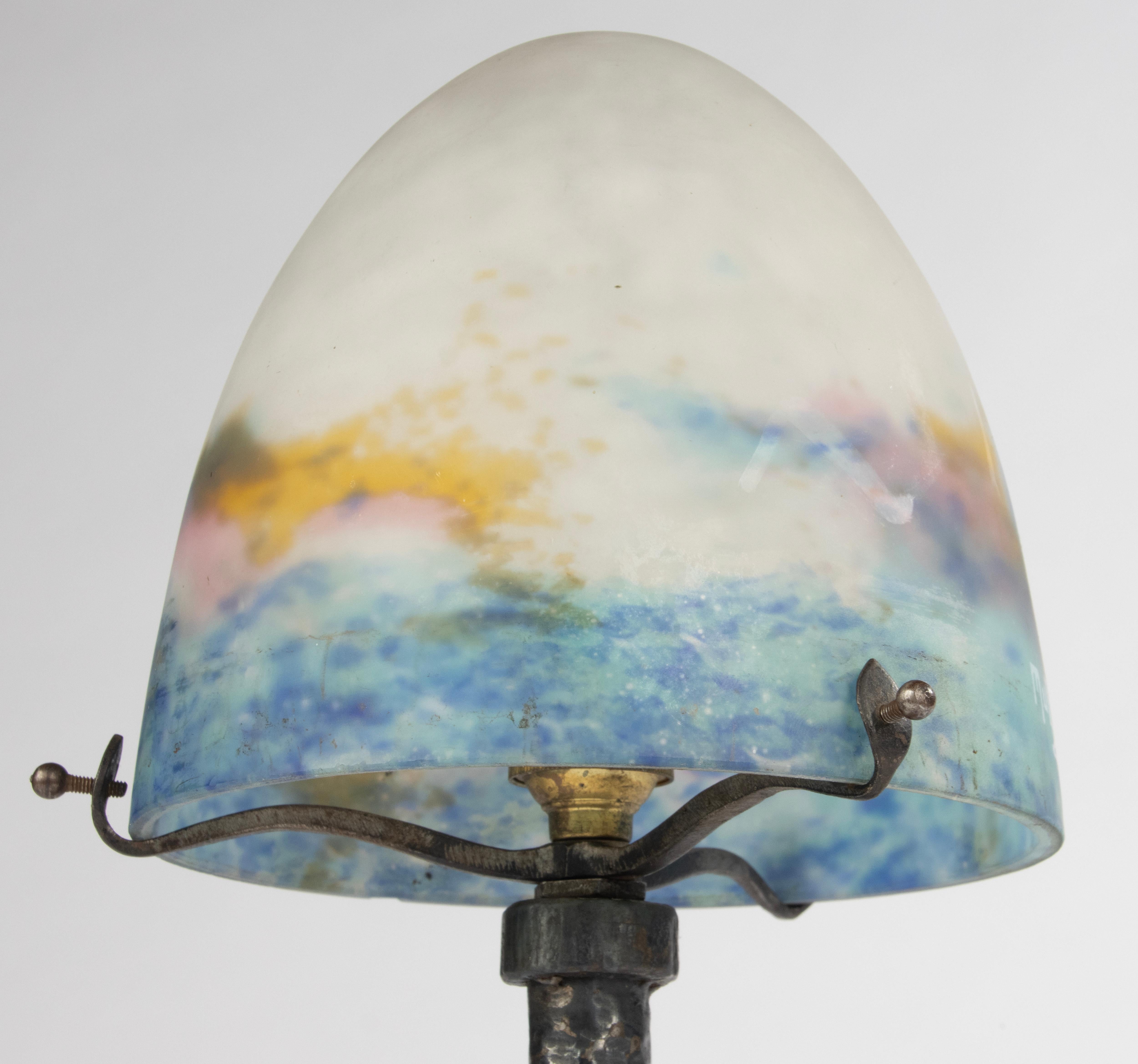 Art Deco Table Lamp - Muller Frères - Wrought Iron and Paste Glass 3