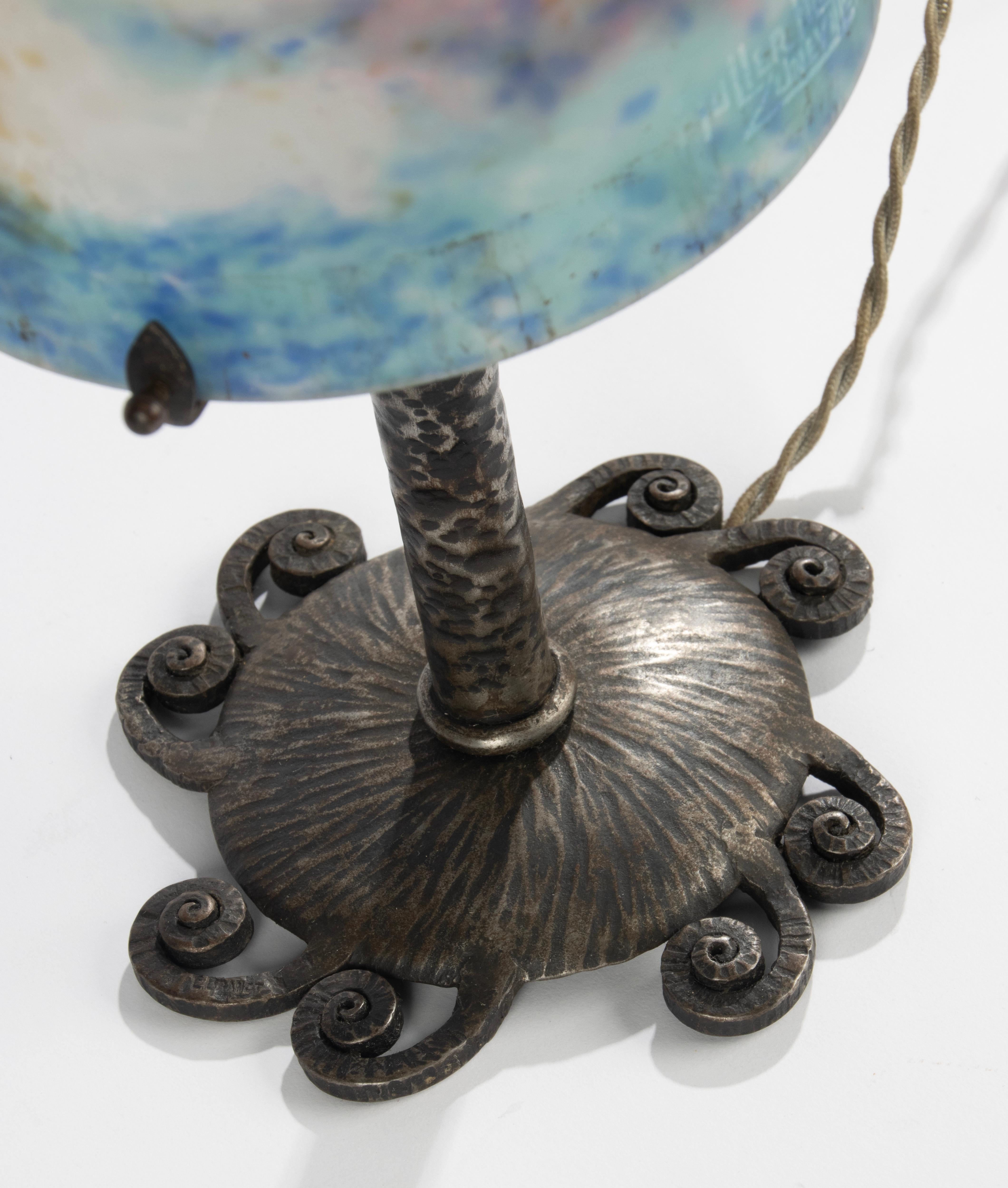 Art Deco Table Lamp - Muller Frères - Wrought Iron and Paste Glass 10