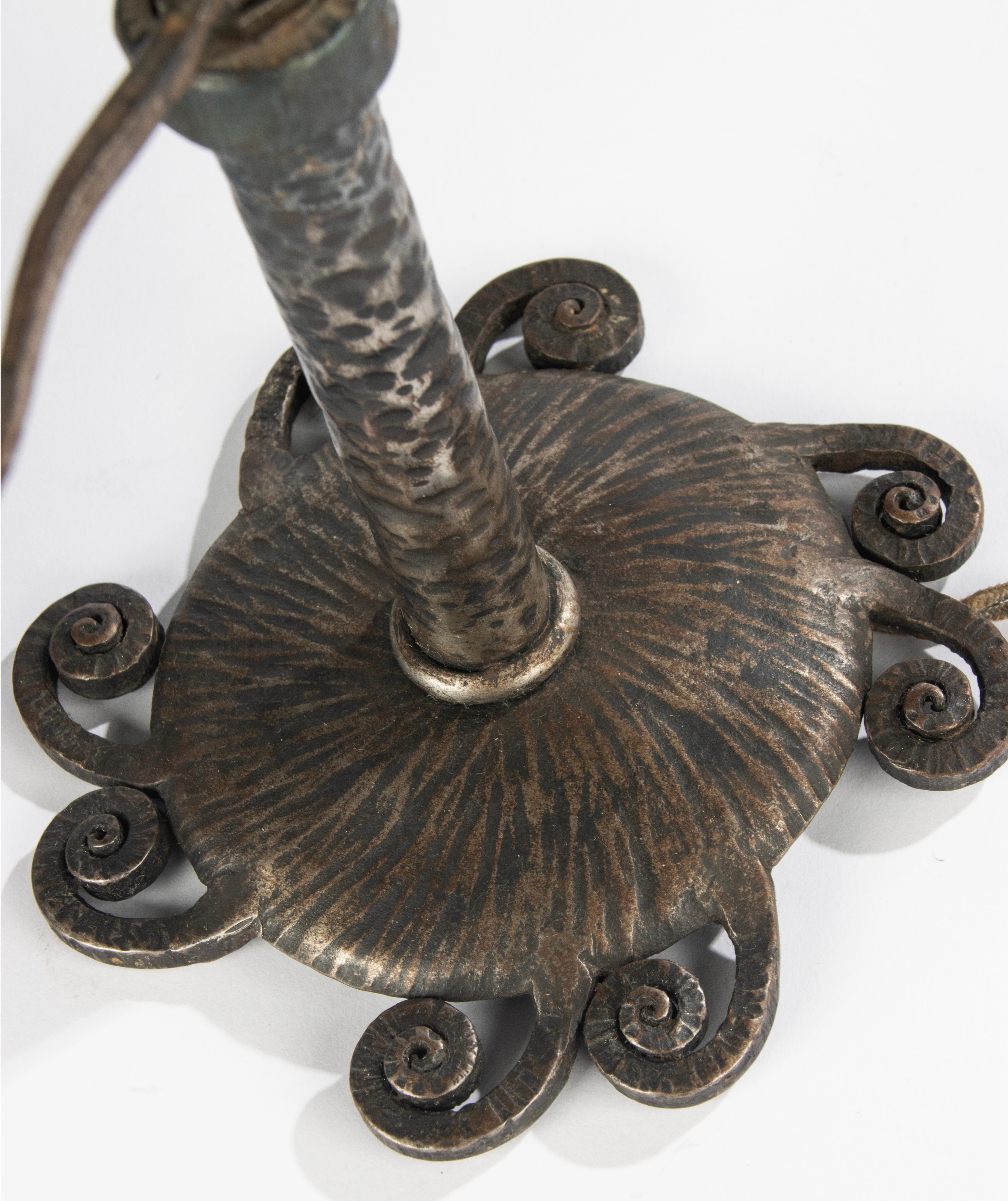 Art Deco Table Lamp - Muller Frères - Wrought Iron and Paste Glass 13
