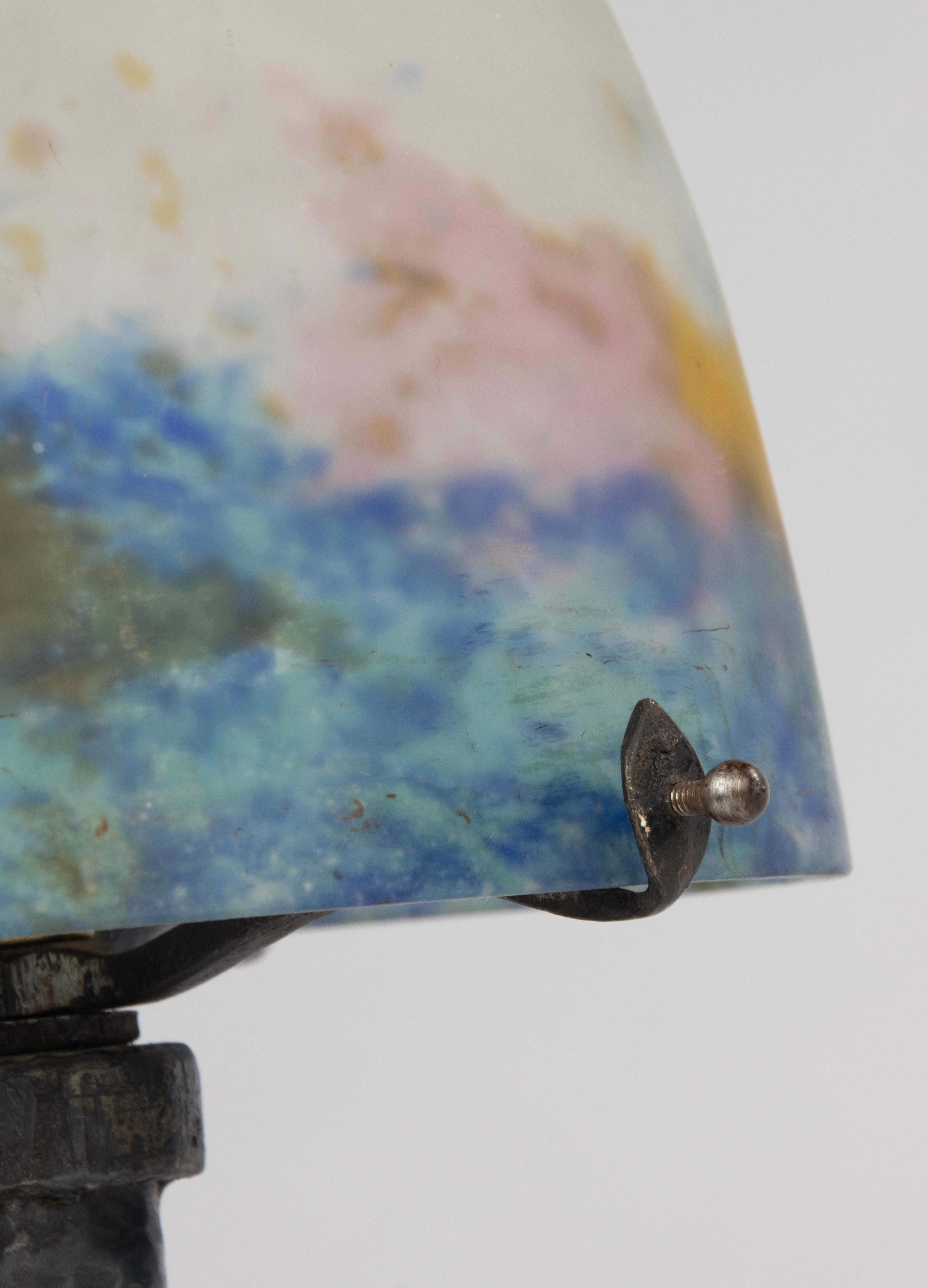 Art Glass Art Deco Table Lamp - Muller Frères - Wrought Iron and Paste Glass