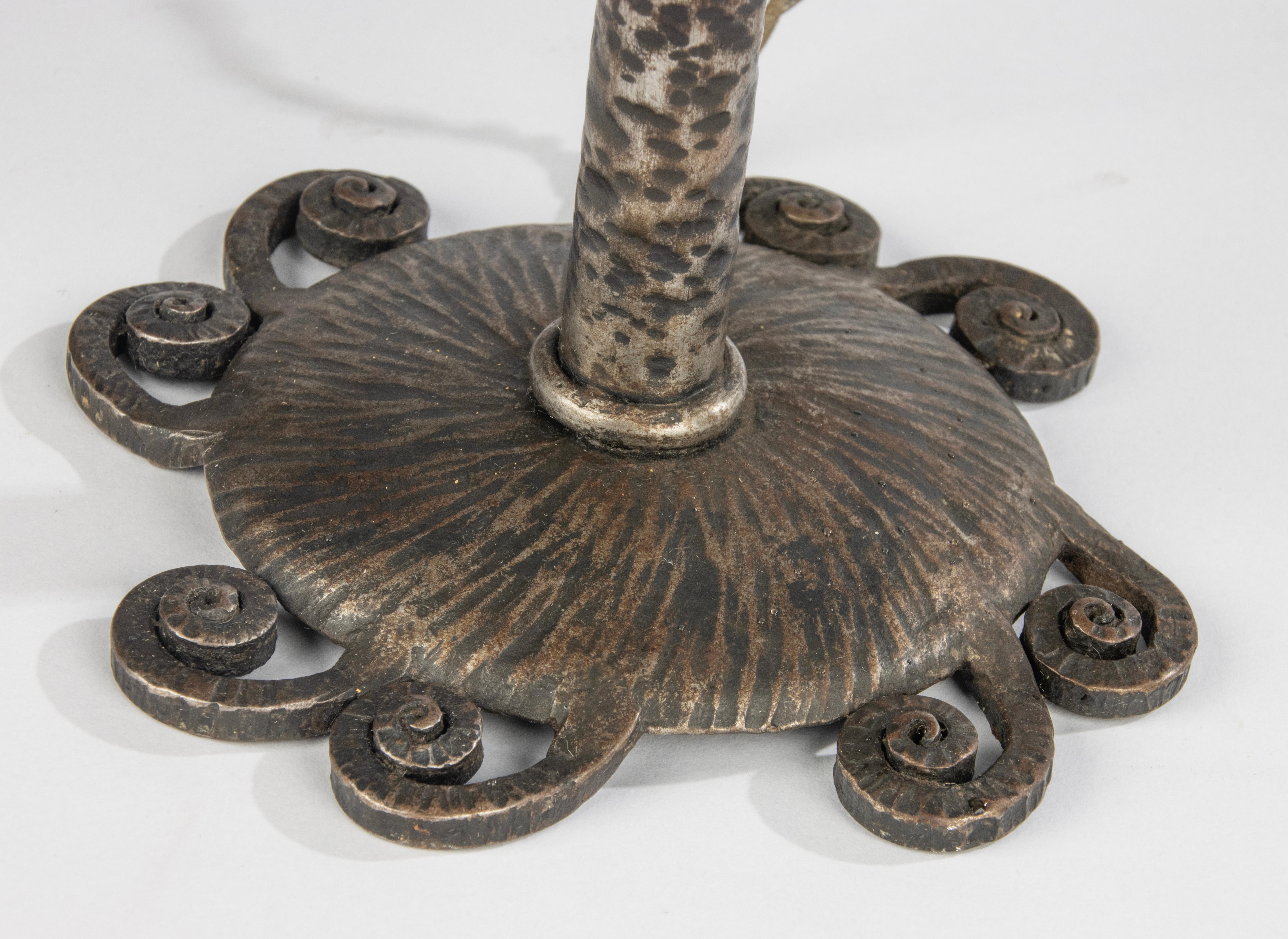 Art Deco Table Lamp - Muller Frères - Wrought Iron and Paste Glass 2
