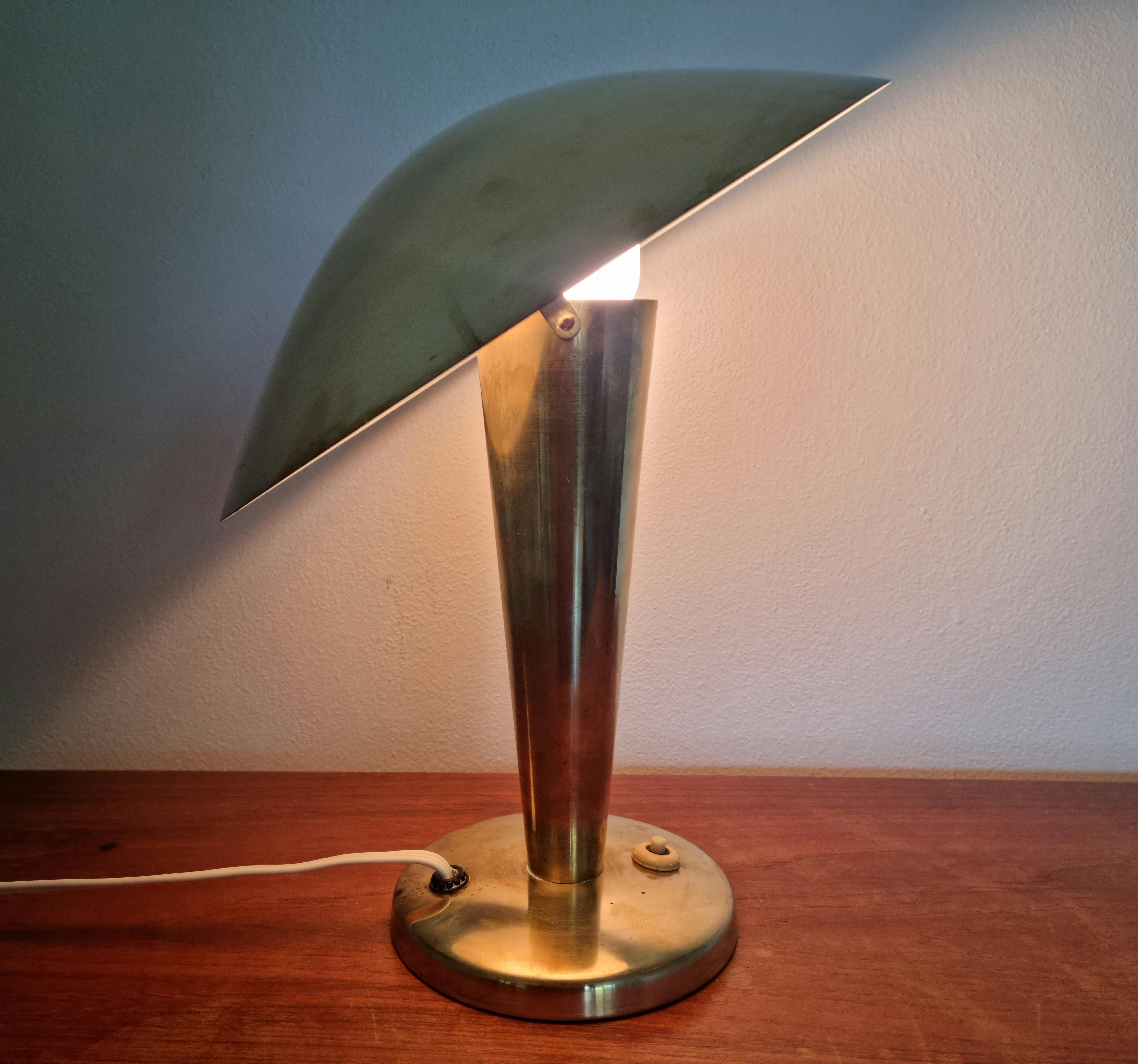 Brass Art Deco Table Lamp Mushroom, 1940s