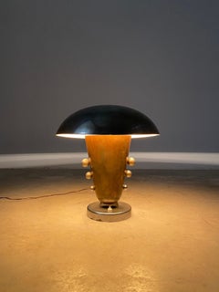 Art Deco Table Lamp Mushroom Hat Large Brass Nickel, 1930, Italy
