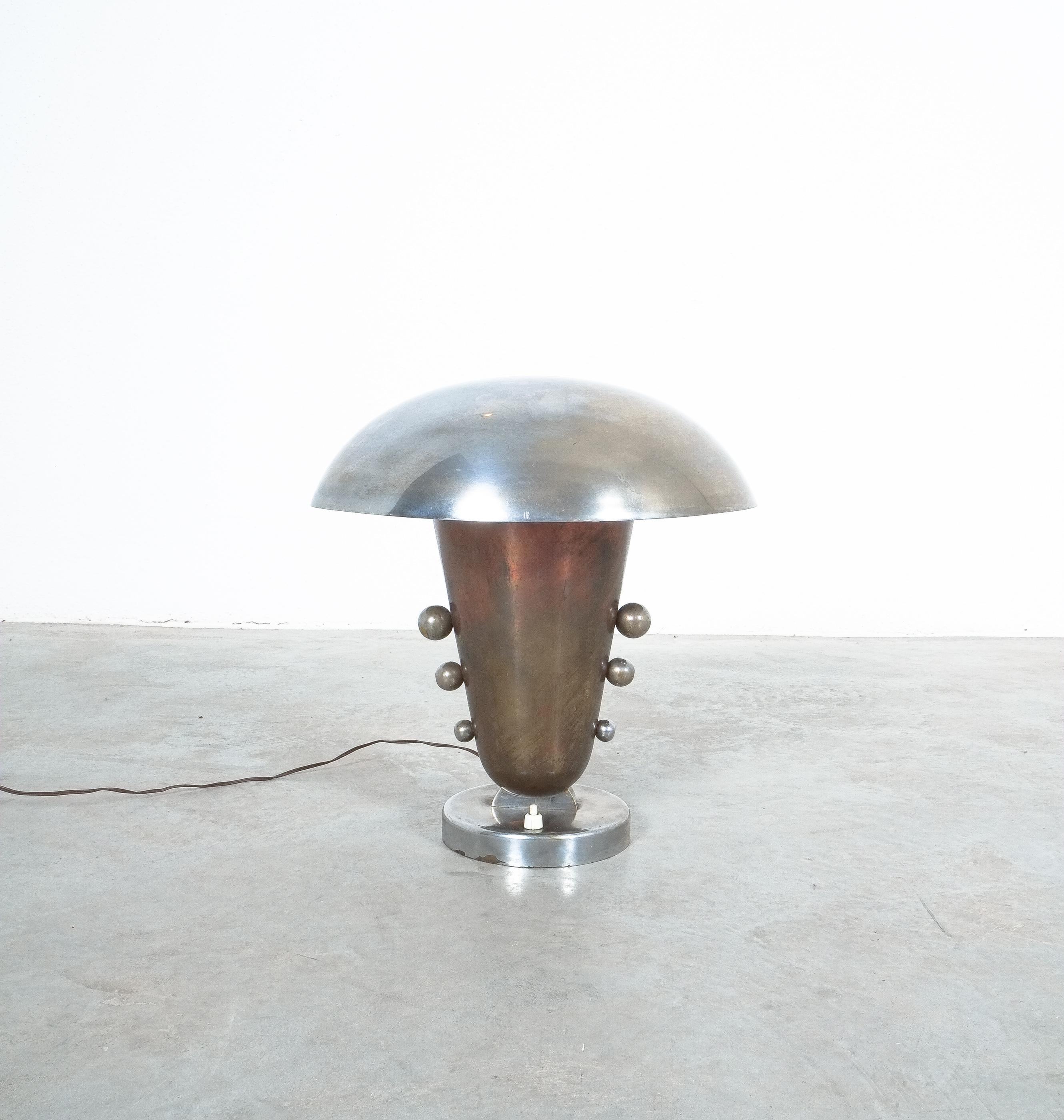 Mid-20th Century Art Deco Table Lamp Mushroom Hat Large Brass Nickel, 1930, Italy