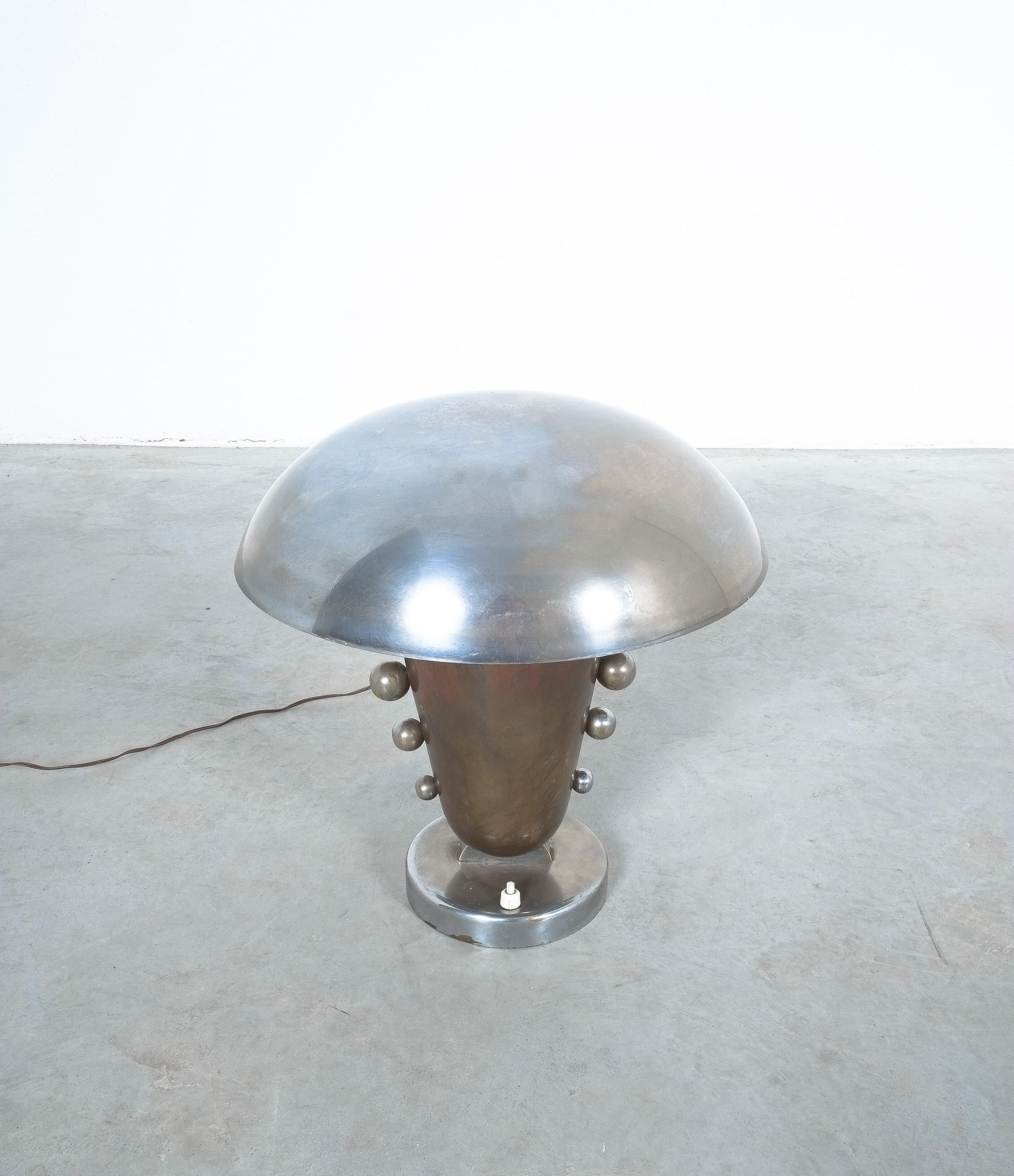 Art Deco Table Lamp Mushroom Hat Large Brass Nickel, 1930, Italy 2