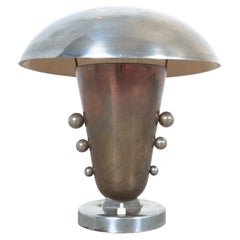 Art Deco Table Lamp Mushroom Hat Large Brass Nickel, 1930, Italy