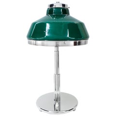 Art Deco Table Lamp Nickel-Plated with Original Green Opal Glas Shade, 1920s