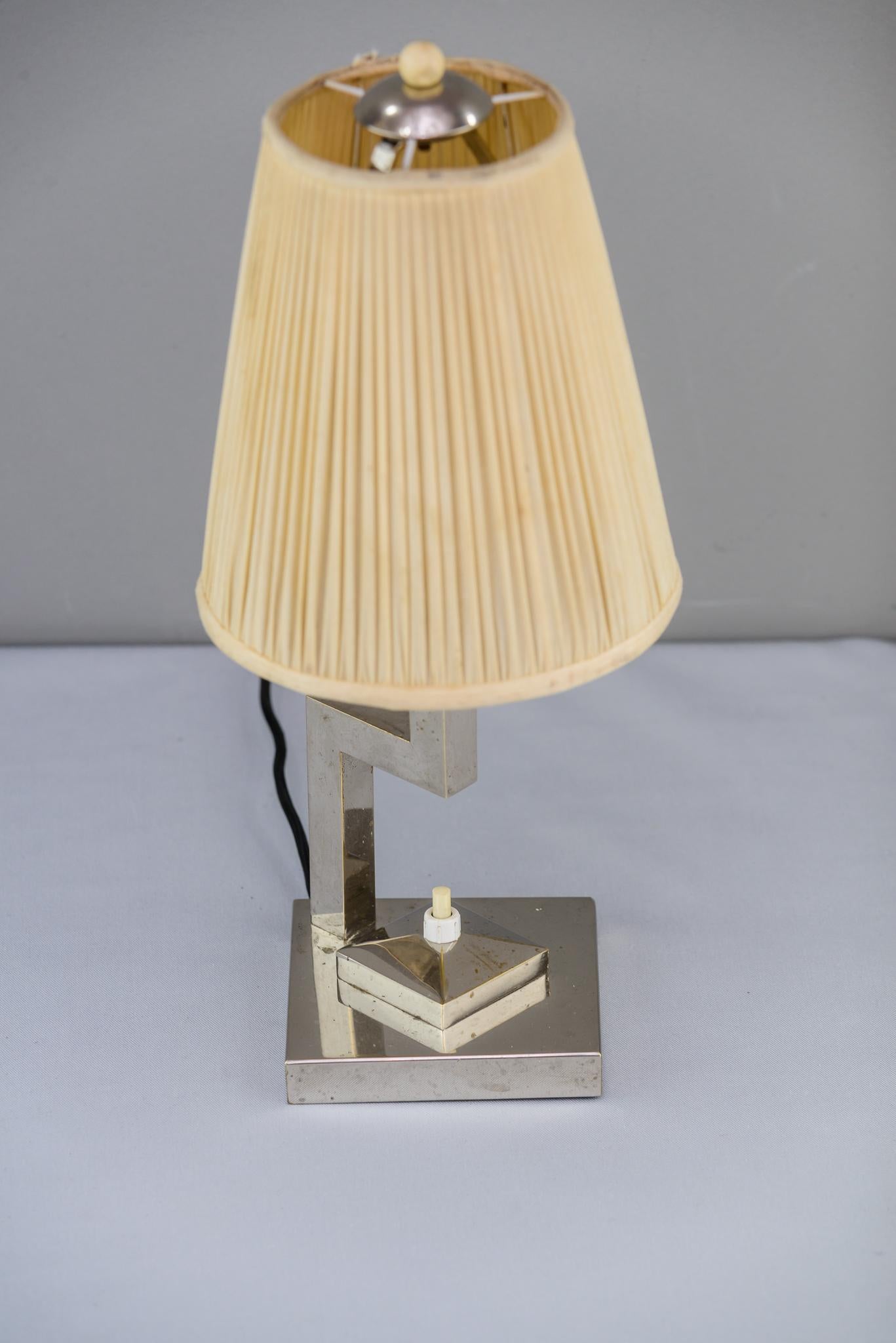 Art Deco Table Lamp Nickel-Plated with Original Shade, circa 1920s 8