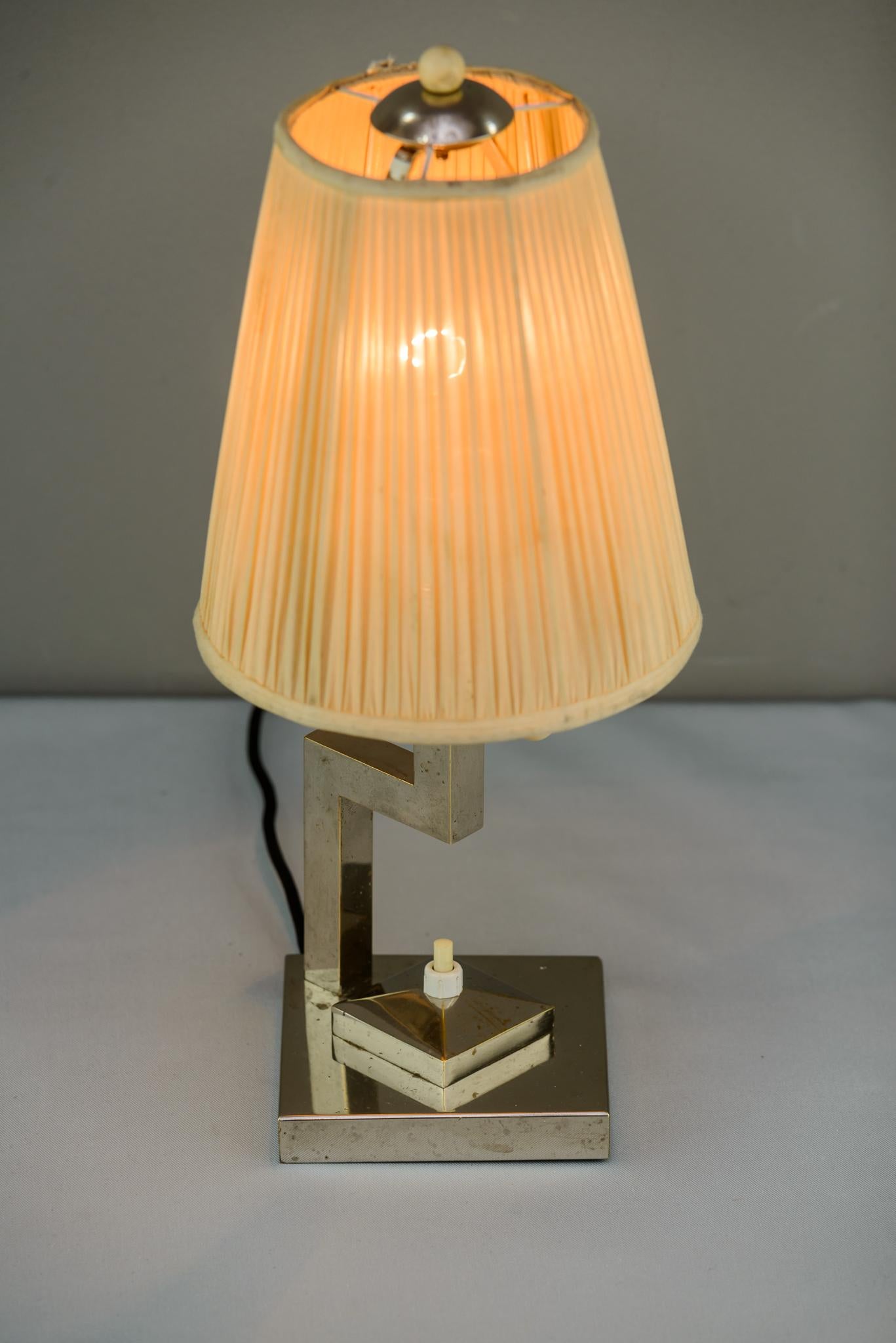 Art Deco Table Lamp Nickel-Plated with Original Shade, circa 1920s 9