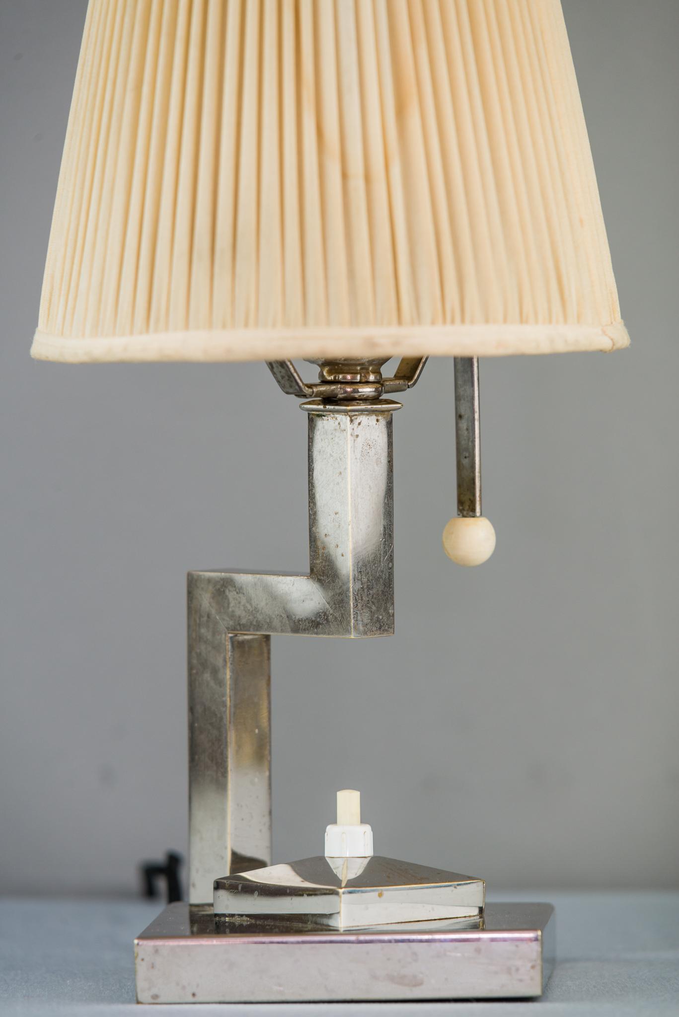 Austrian Art Deco Table Lamp Nickel-Plated with Original Shade, circa 1920s