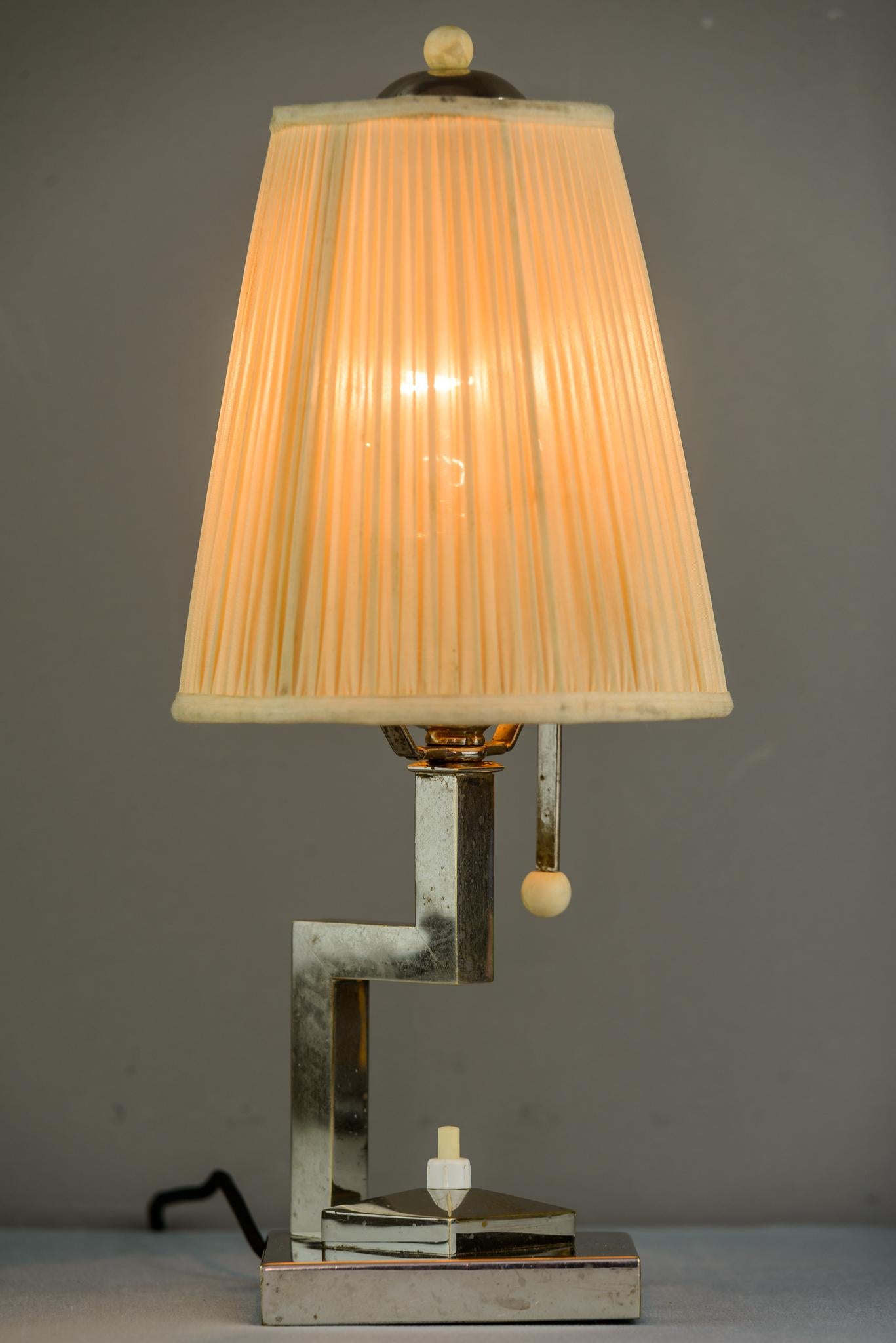 Art Deco Table Lamp Nickel-Plated with Original Shade, circa 1920s In Good Condition In Wien, AT