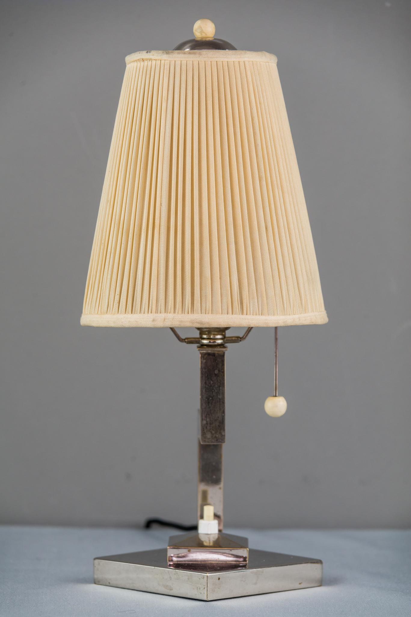 Early 20th Century Art Deco Table Lamp Nickel-Plated with Original Shade, circa 1920s