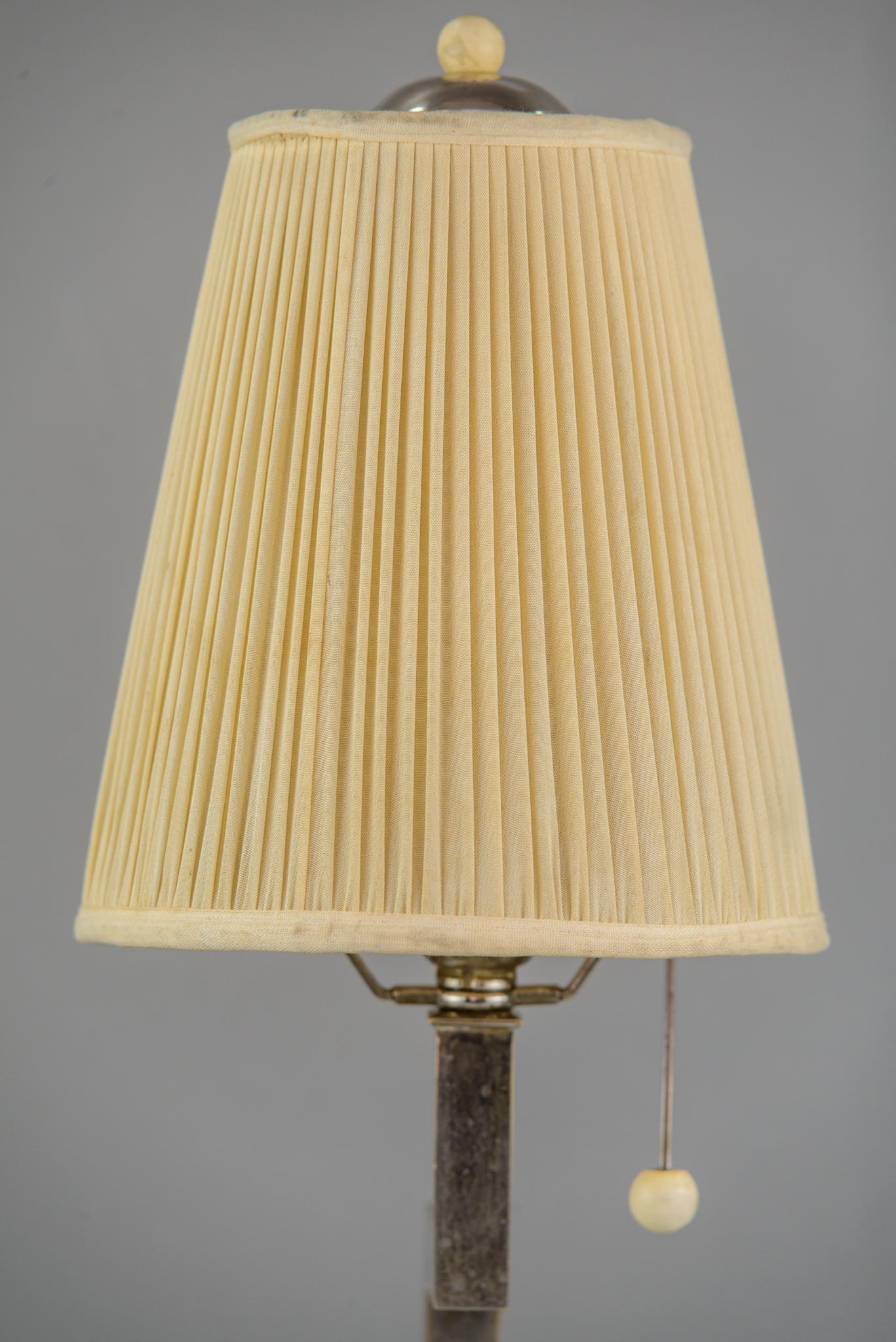 Brass Art Deco Table Lamp Nickel-Plated with Original Shade, circa 1920s