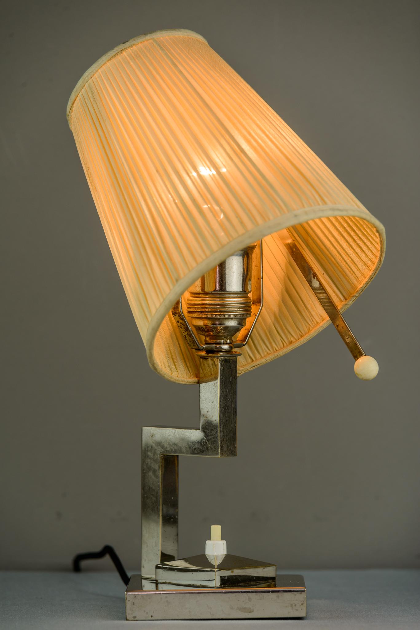 Art Deco Table Lamp Nickel-Plated with Original Shade, circa 1920s 2