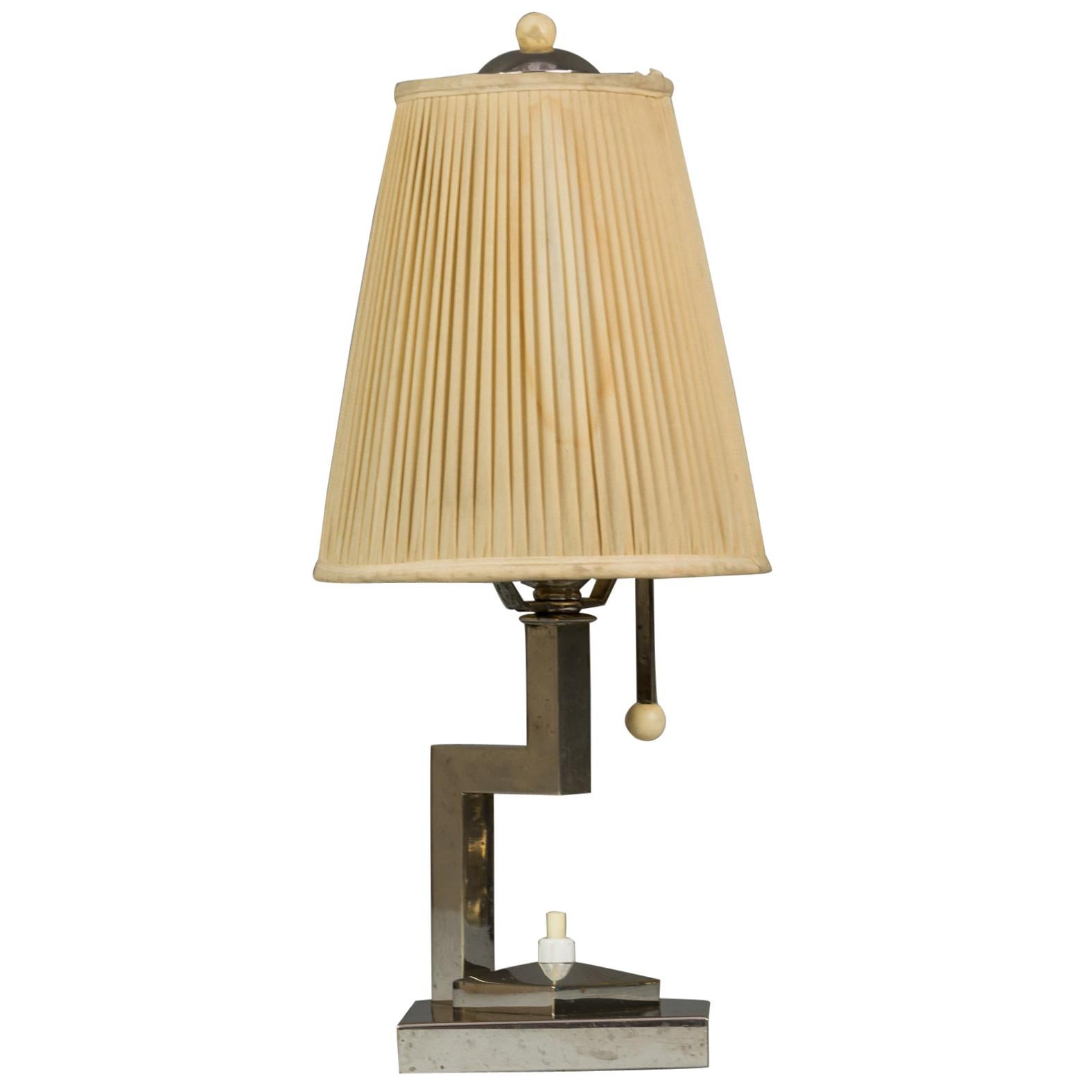 Art Deco Table Lamp Nickel-Plated with Original Shade, circa 1920s
