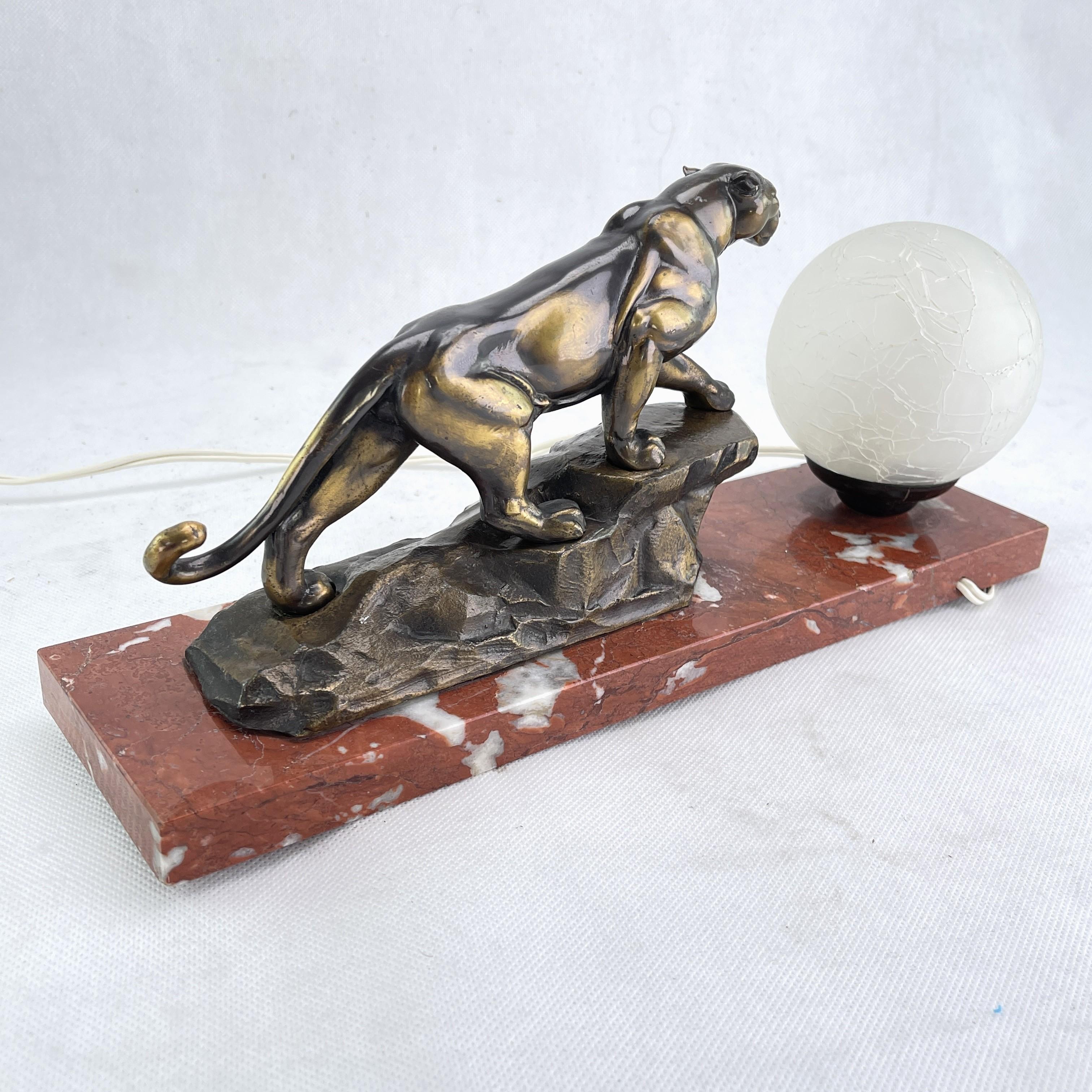 Art Deco Table Lamp Panther Sculpture, 1930s In Good Condition In Saarburg, RP