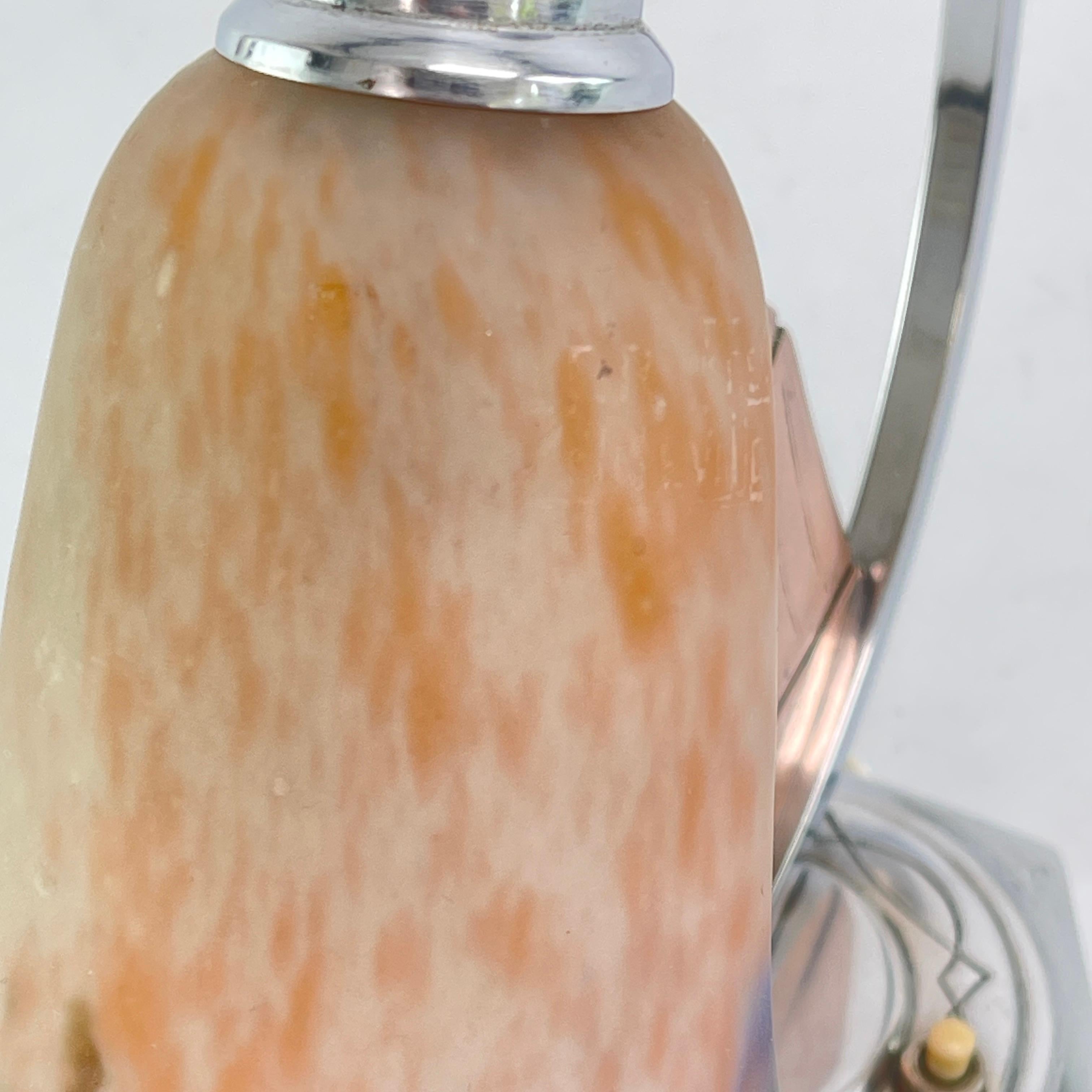 Glass ART DECO Table Lamp Pate de Verre sign. Muller bicolor bedside lamp, 1930s For Sale