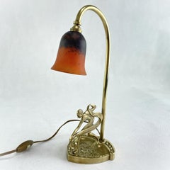 Art Deco Table Lamp Pâte De Verre Signed by Schneider, Dancer, 1930s
