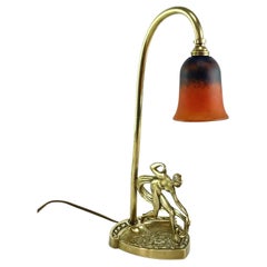 Art Deco Table Lamp Pâte De Verre Signed by Schneider, Dancer, 1930s