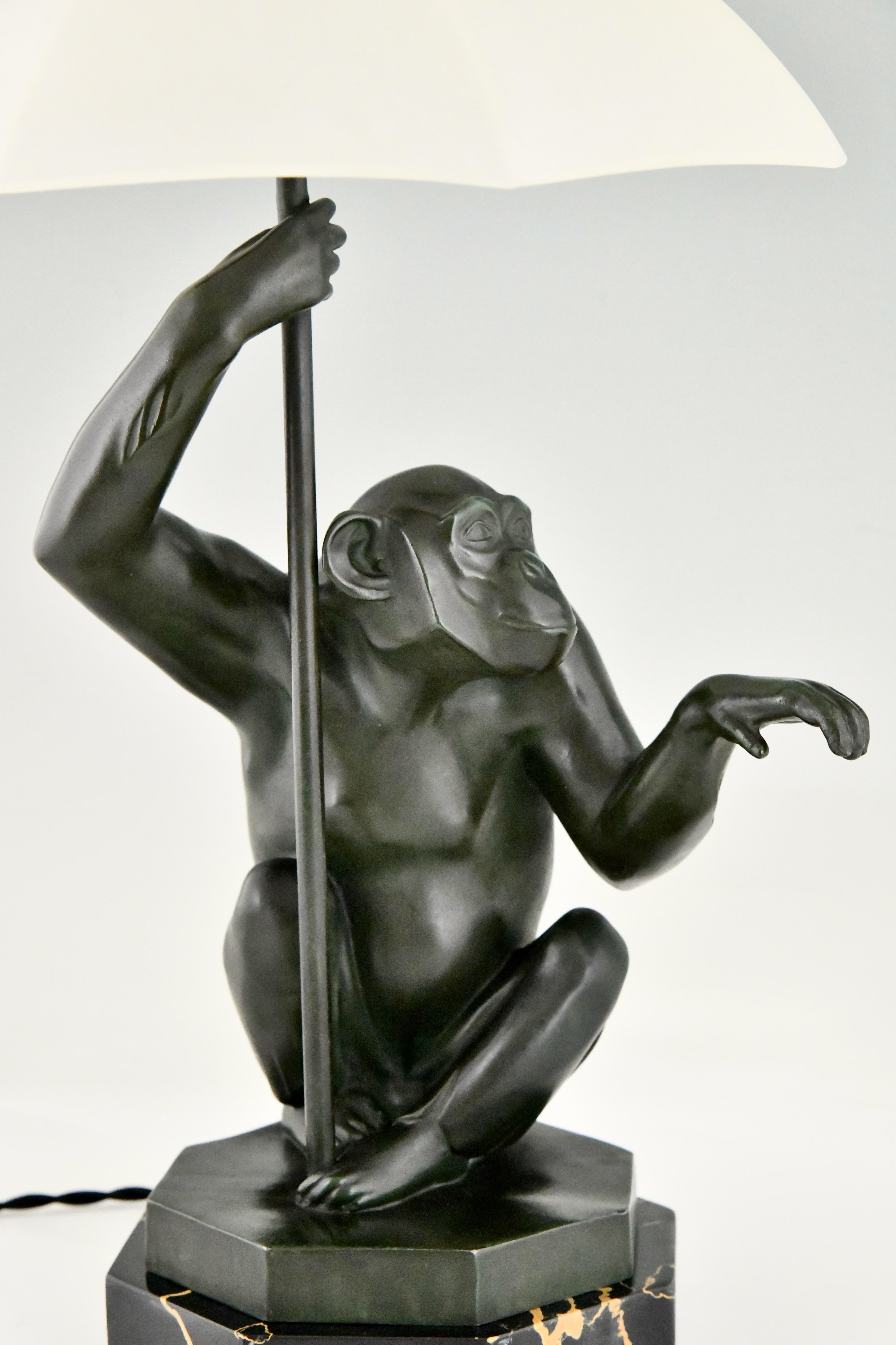 Art Deco Table Lamp PLUIE Monkey with Umbrella by Max Le Verrier, France, 1930 For Sale 1
