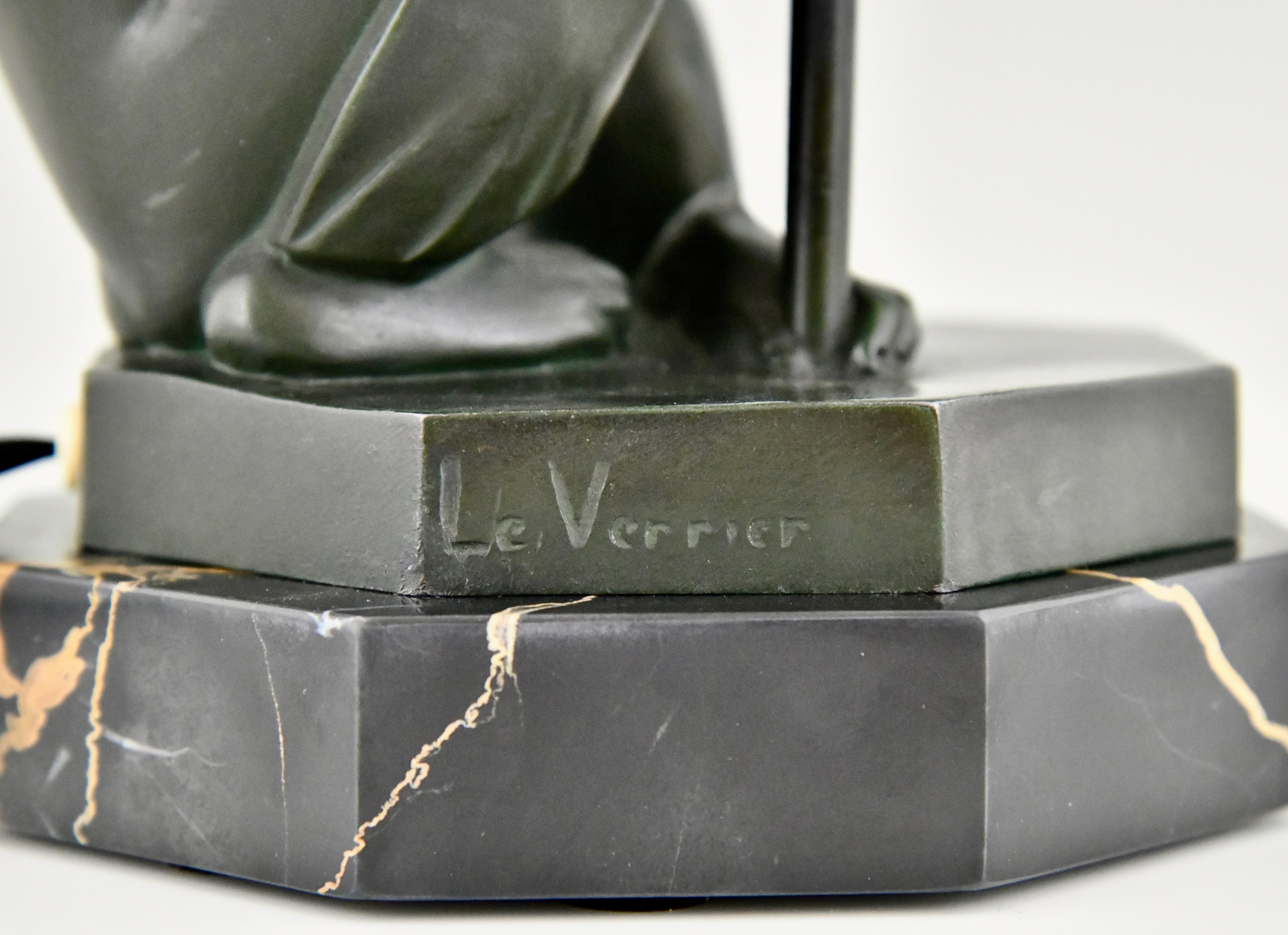 Art Deco Table Lamp PLUIE Monkey with Umbrella by Max Le Verrier, France, 1930 For Sale 2