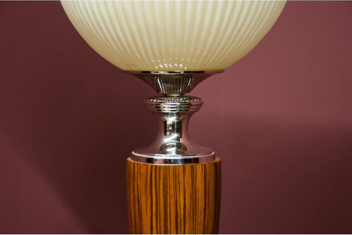 Walnut Art Deco Table Lamp, Poland, Mid-20th Century