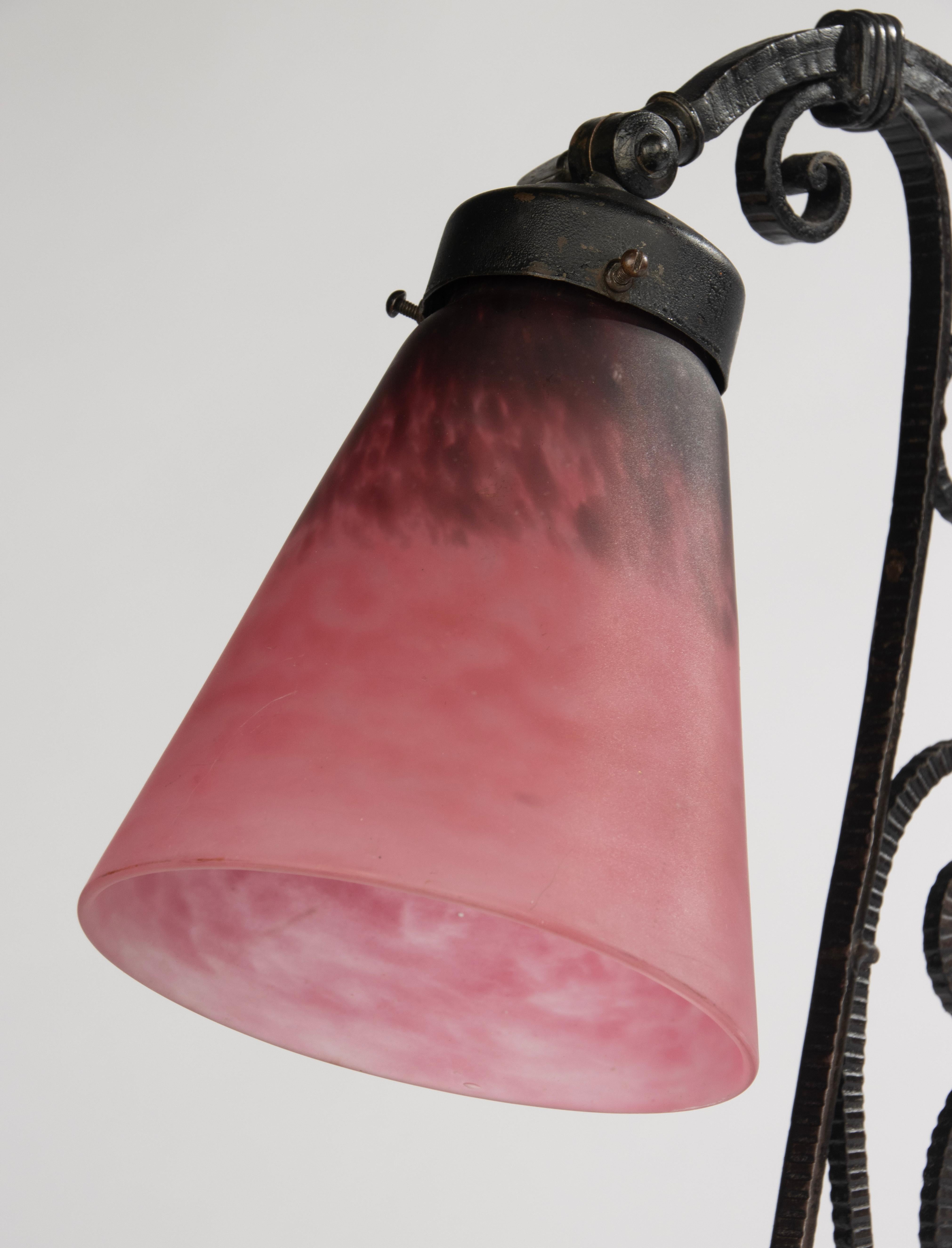 Art Glass Art Deco Table Lamp  - Schneider & Carion Collaboration For Sale